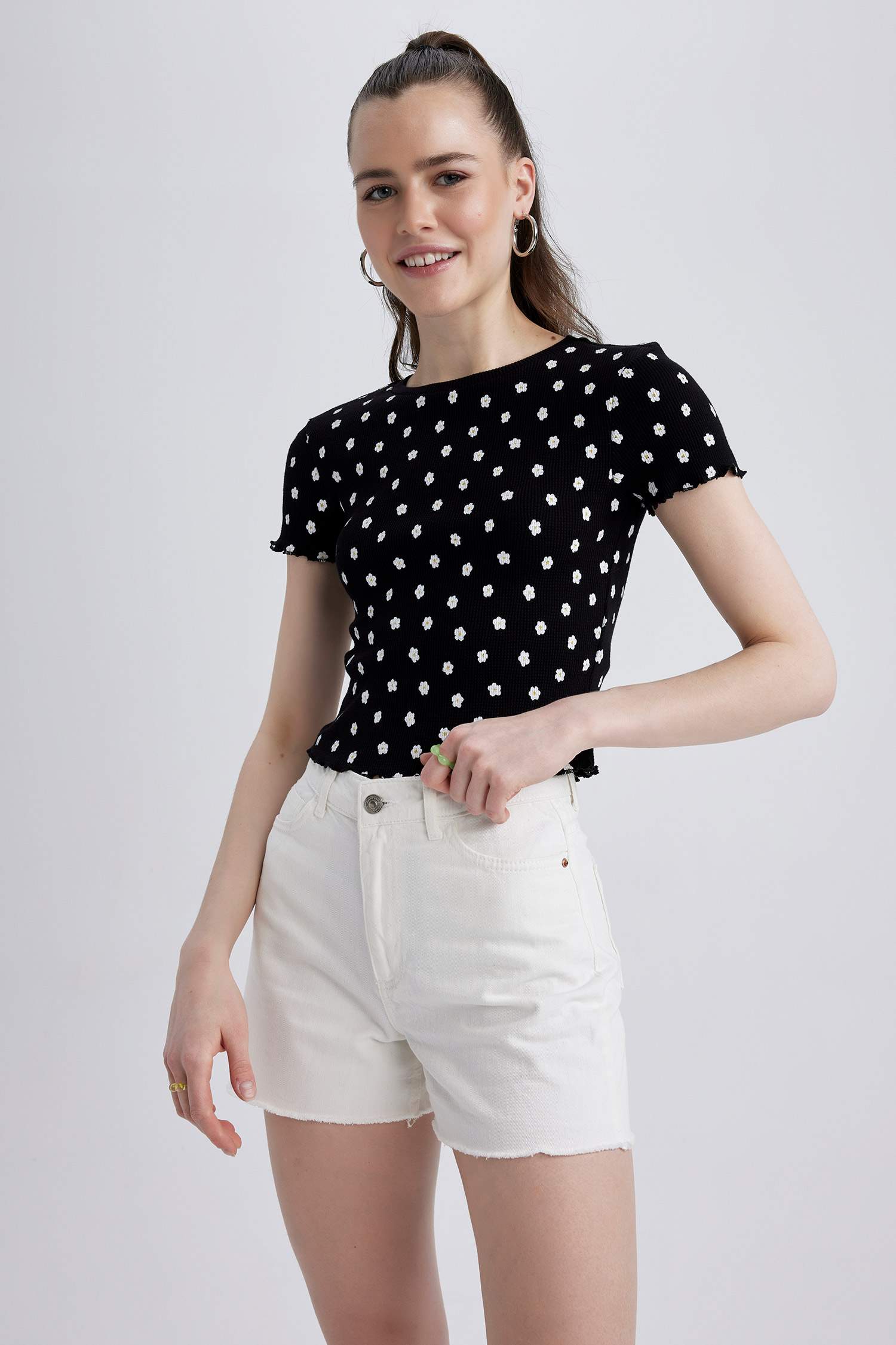 Black and White Polka Dots Women's T-Shirt Short Sleeve Crewneck