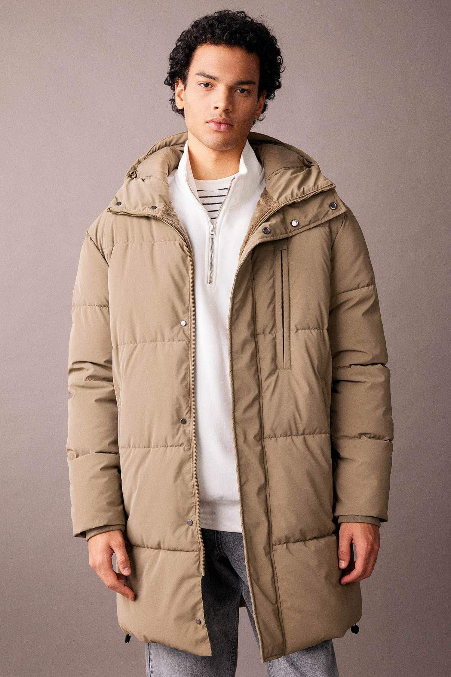 Regular Fit Hooded Faux Fur Lined Long Puffer Jacket
