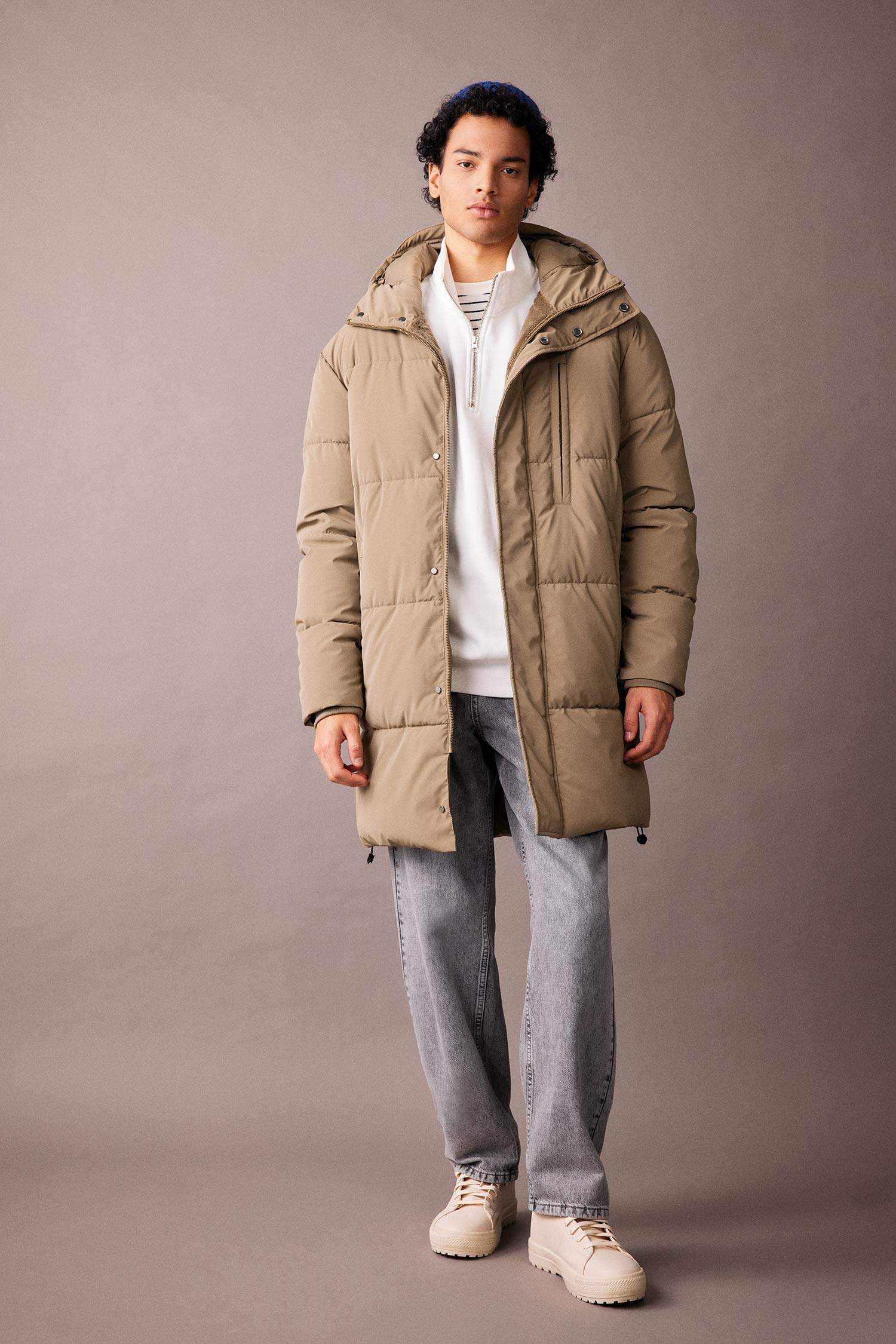 Regular Fit Hooded Faux Fur Lined Long Puffer Jacket