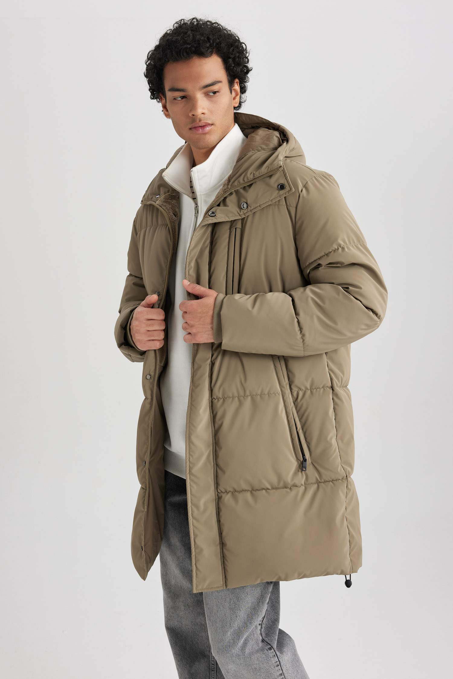 Regular Fit Hooded Faux Fur Lined Long Puffer Jacket