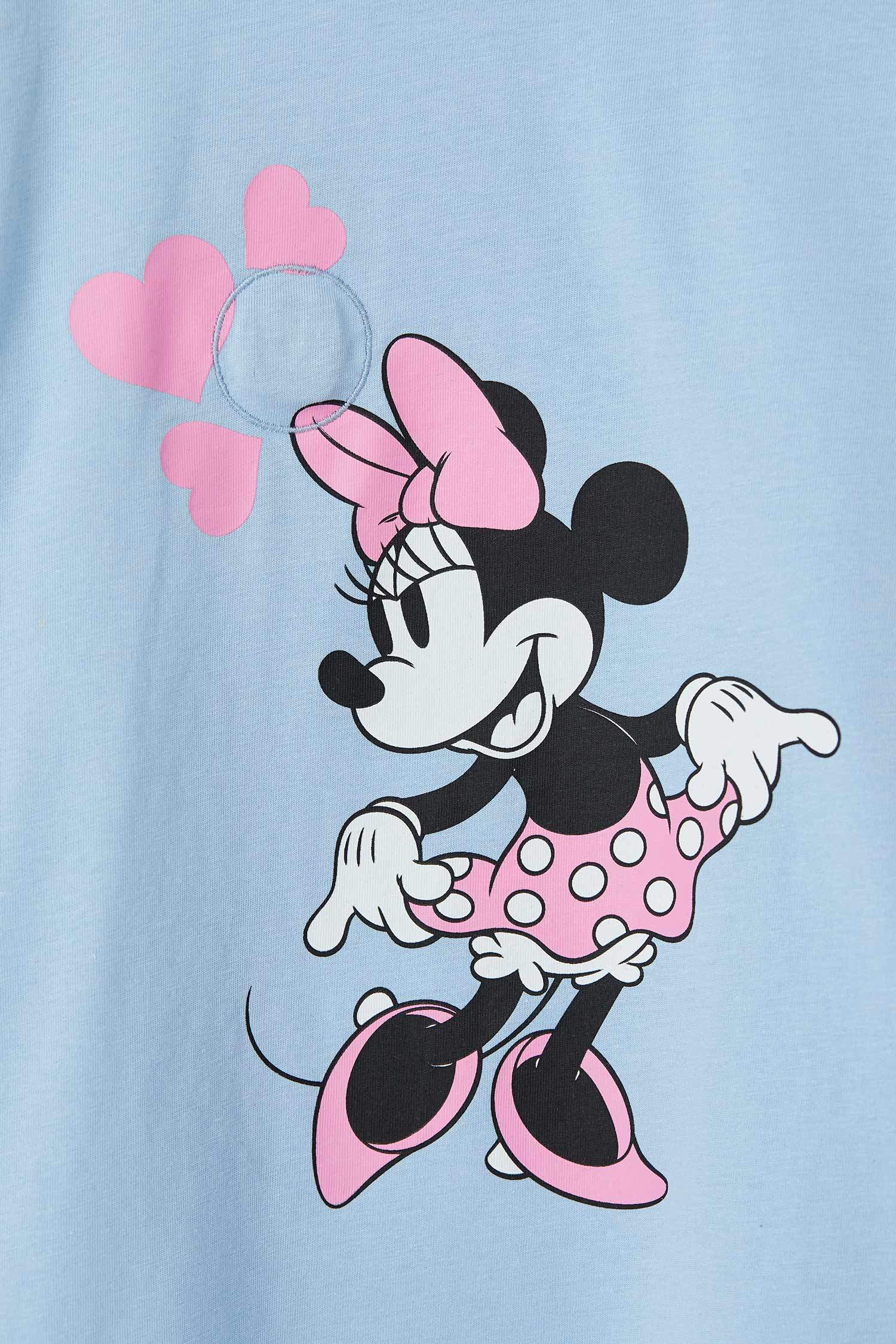 Defacto Kız Çocuk Minnie Mouse Crop Dokunmatik Işıklı Kısa Kollu Tişört. 1