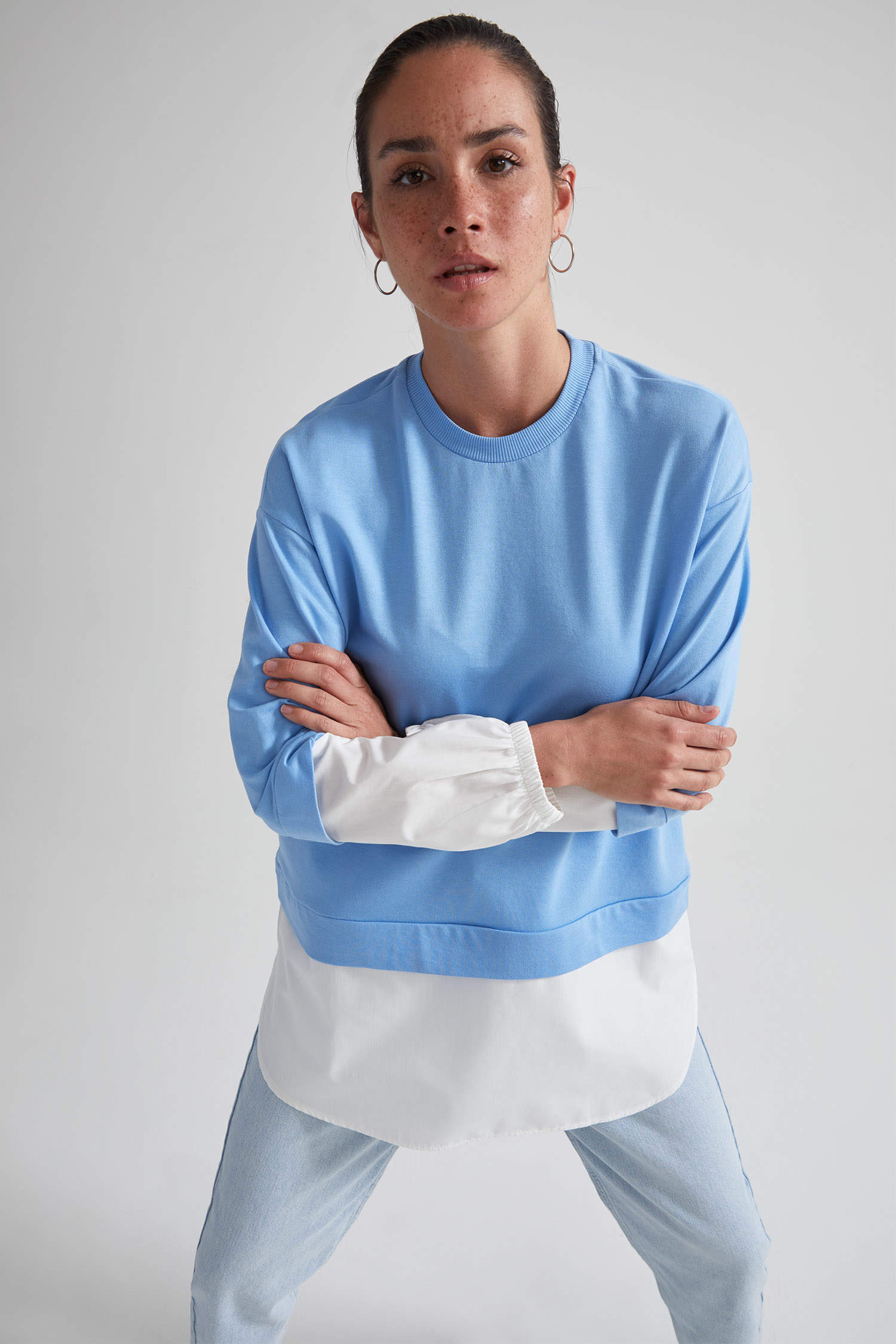 Defacto Regular Fit Gömlek Detaylı Sweatshirt Tunik. 1