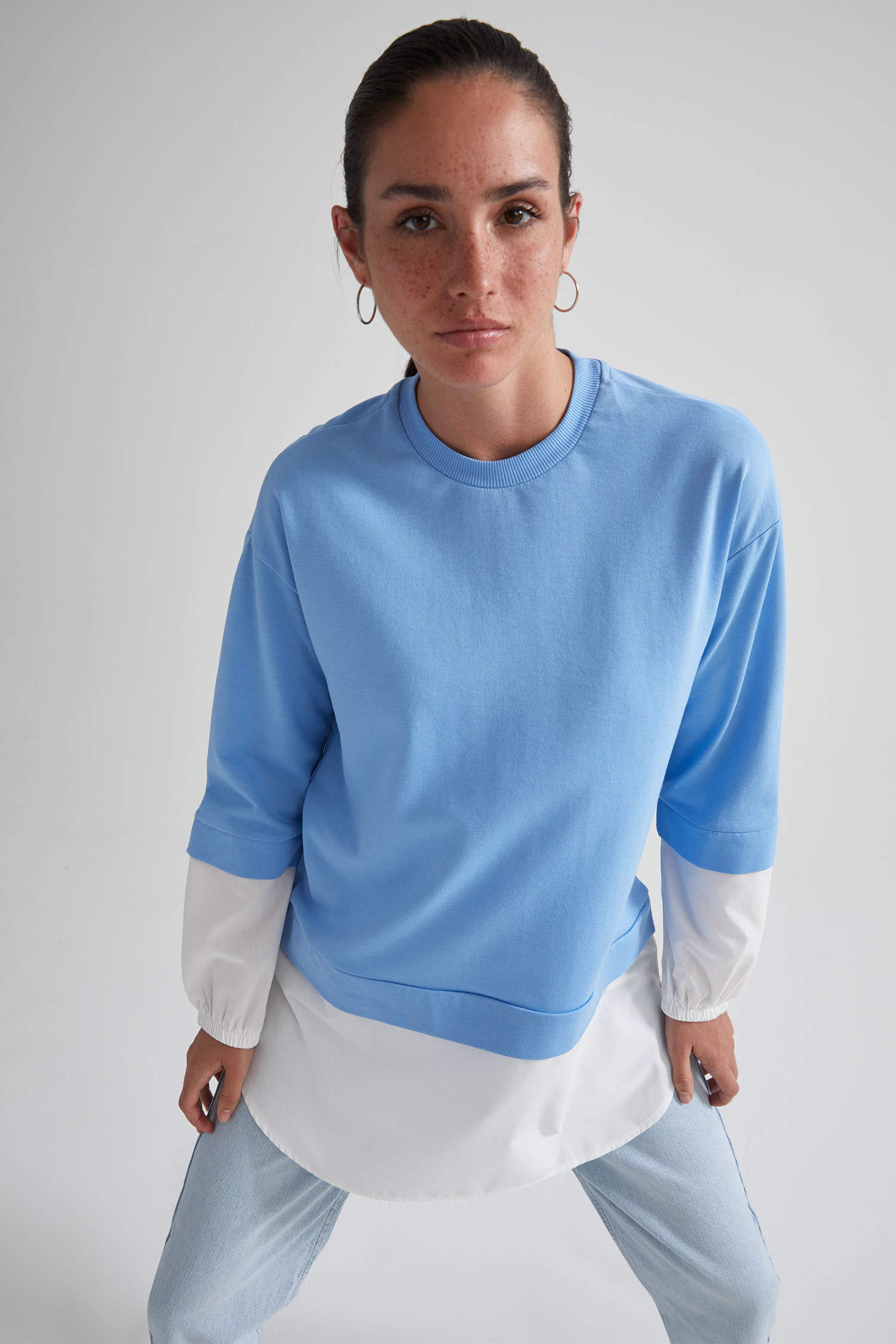Defacto Regular Fit Gömlek Detaylı Sweatshirt Tunik. 8
