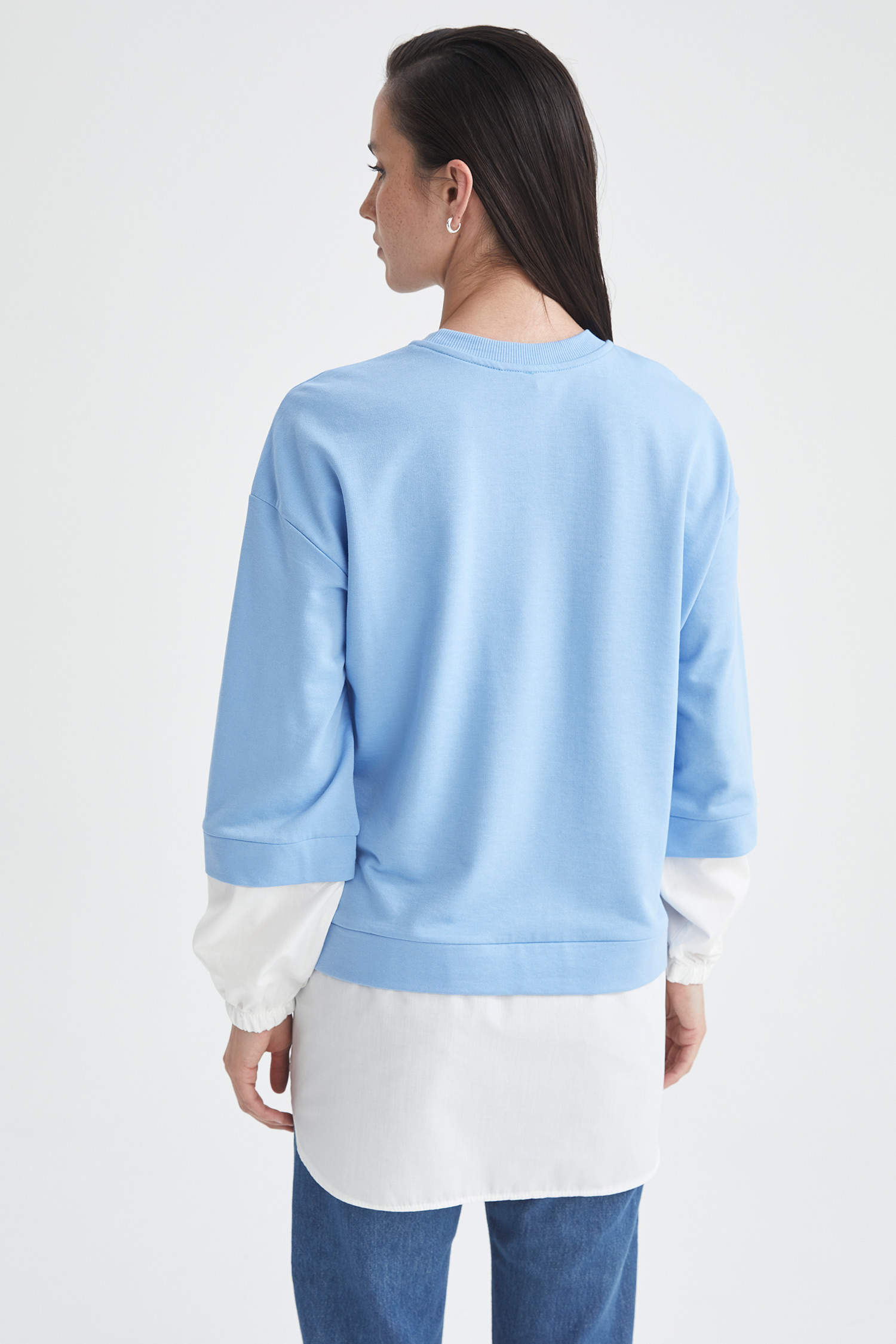 Defacto Regular Fit Gömlek Detaylı Sweatshirt Tunik. 6
