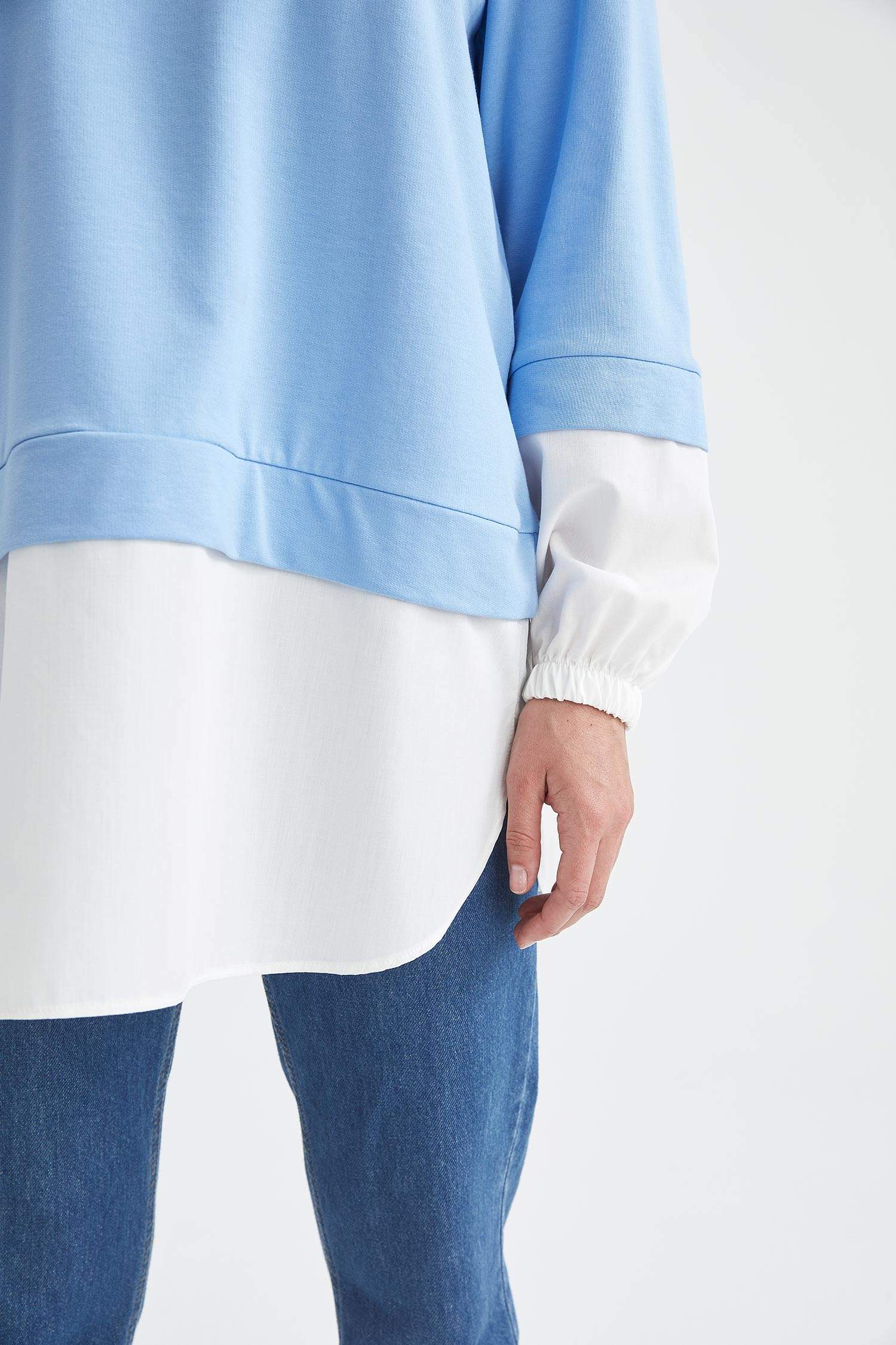 Defacto Regular Fit Gömlek Detaylı Sweatshirt Tunik. 5