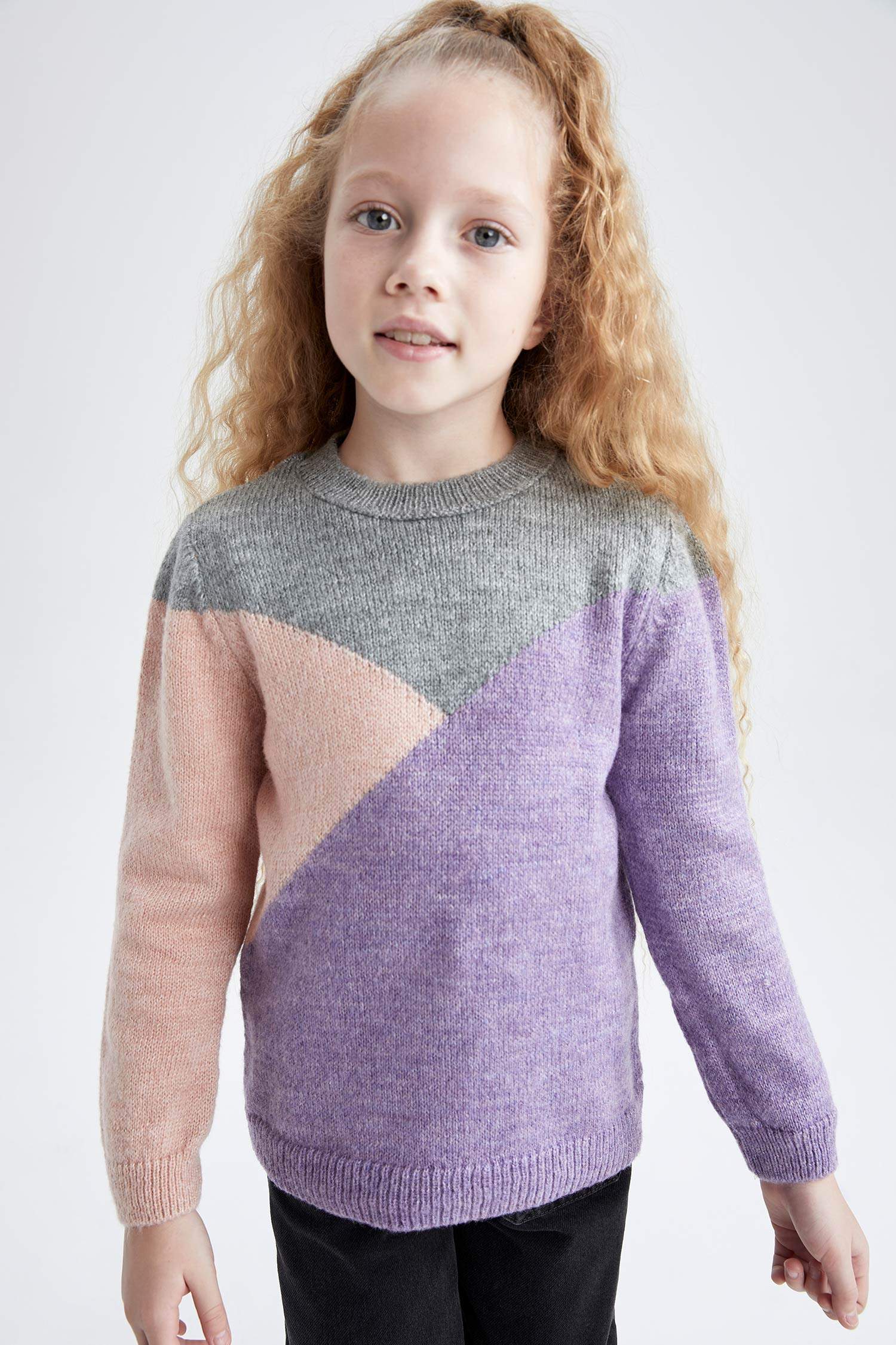 بلوز صوف تريكو بناتي قصة عادية بياقة مستديرة