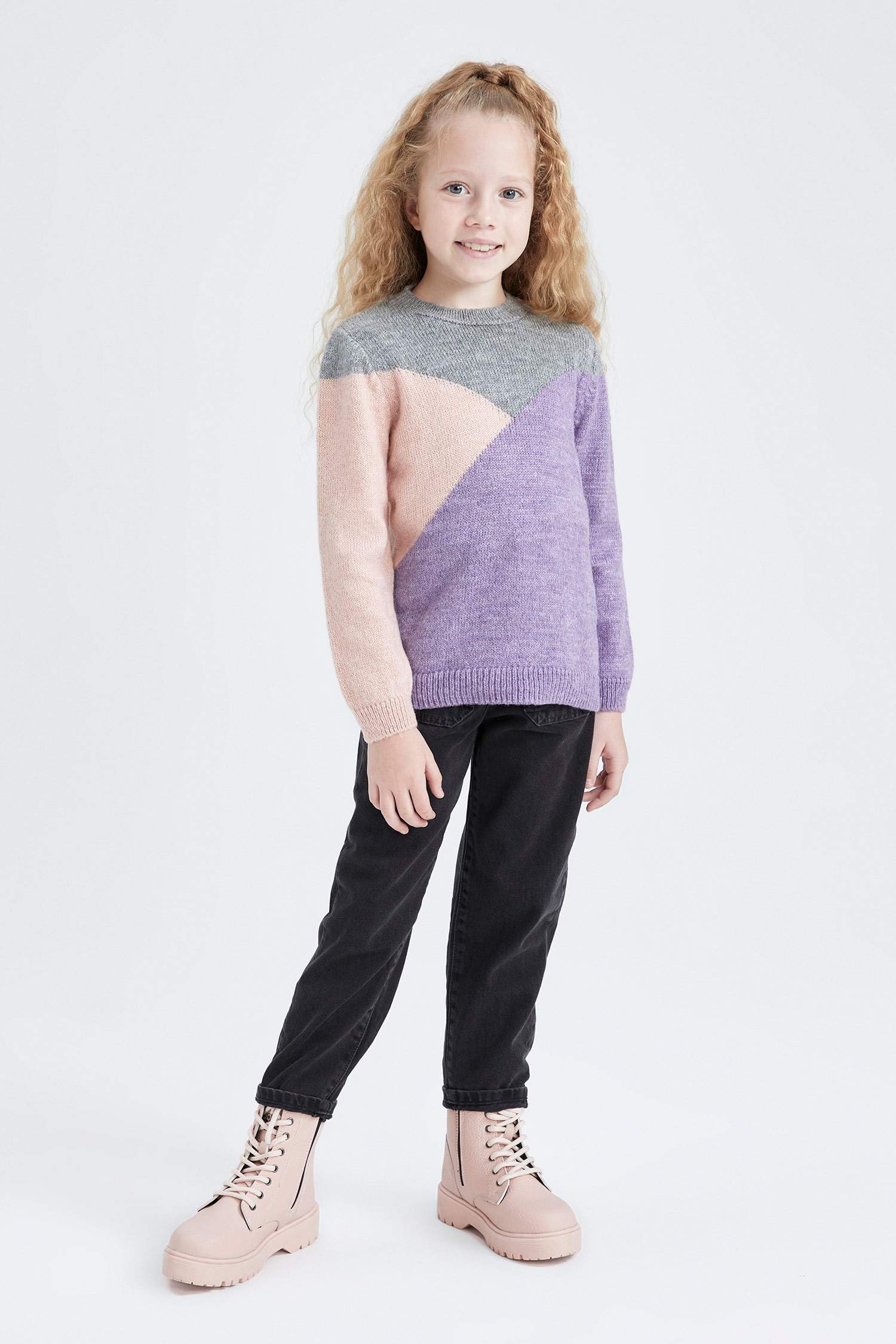 بلوز صوف تريكو بناتي قصة عادية بياقة مستديرة