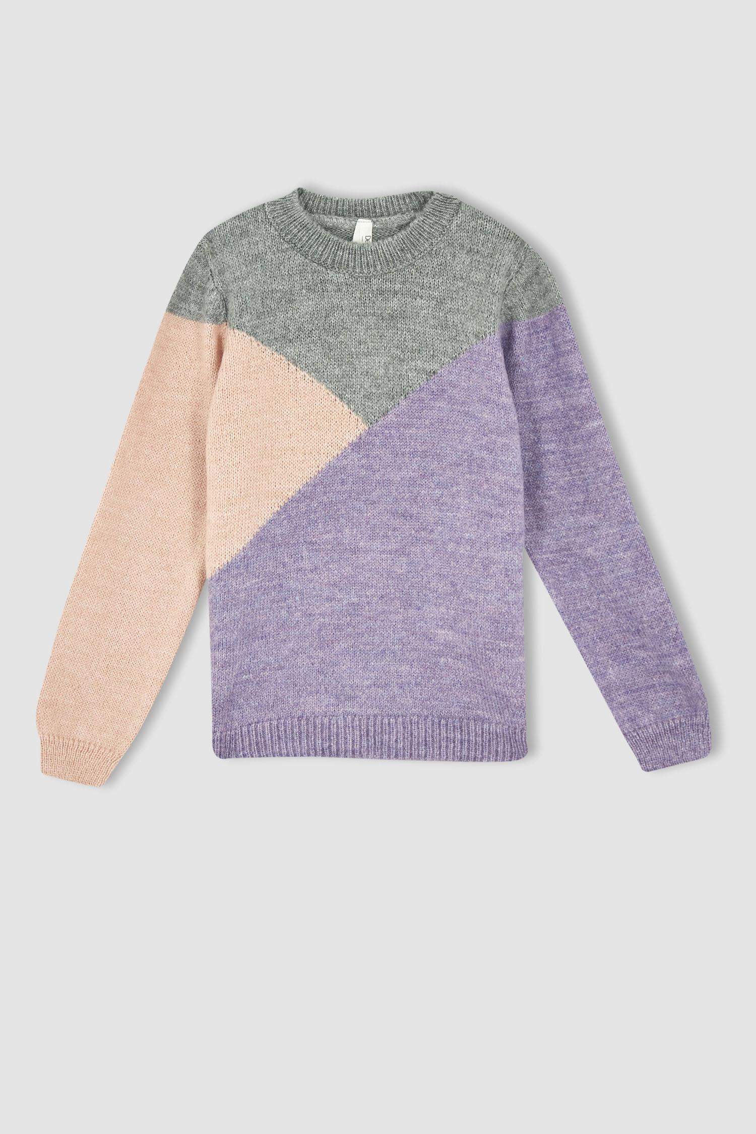 بلوز صوف تريكو بناتي قصة عادية بياقة مستديرة