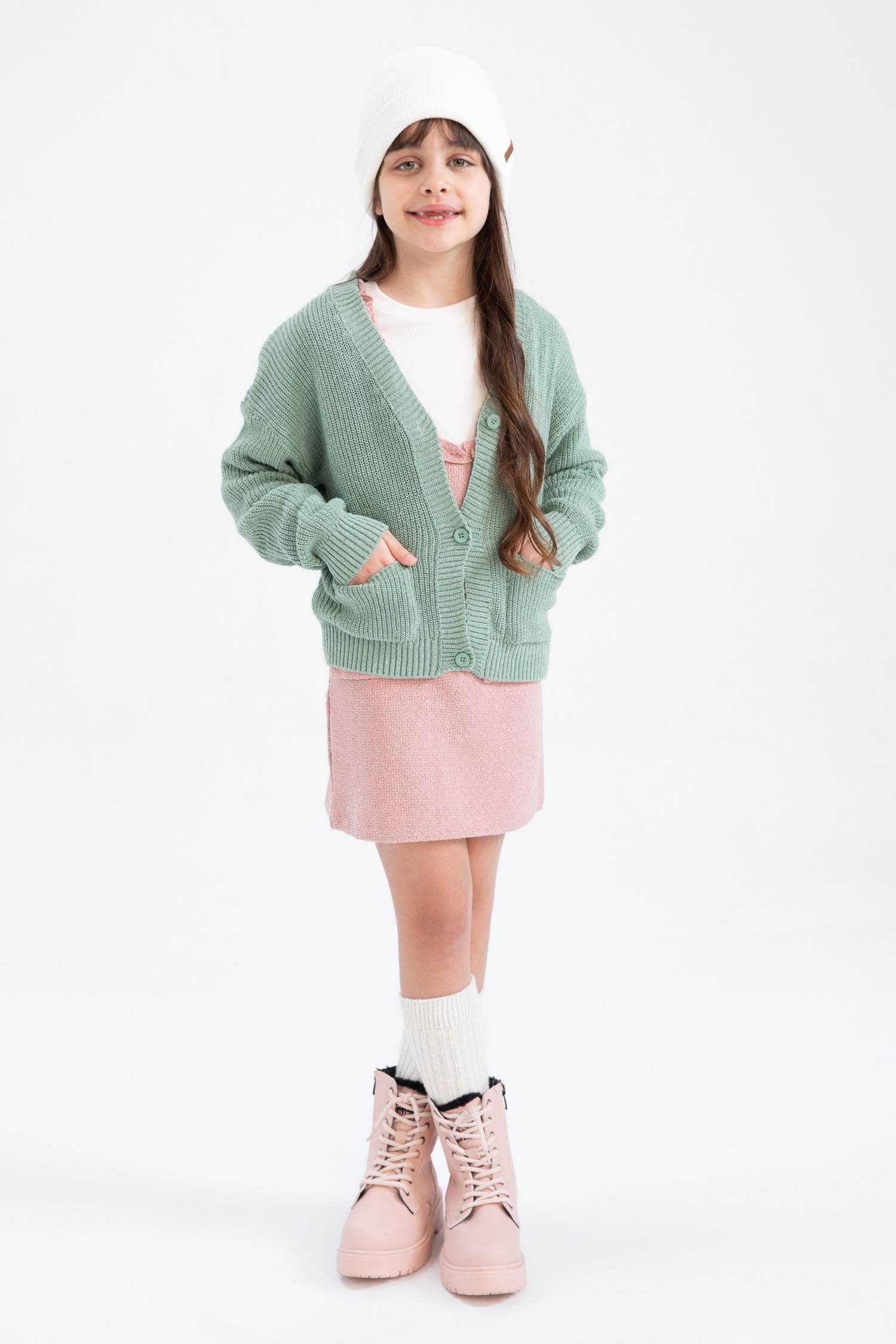 Кардиган с V-образным вырезом из трикотажа для девочек