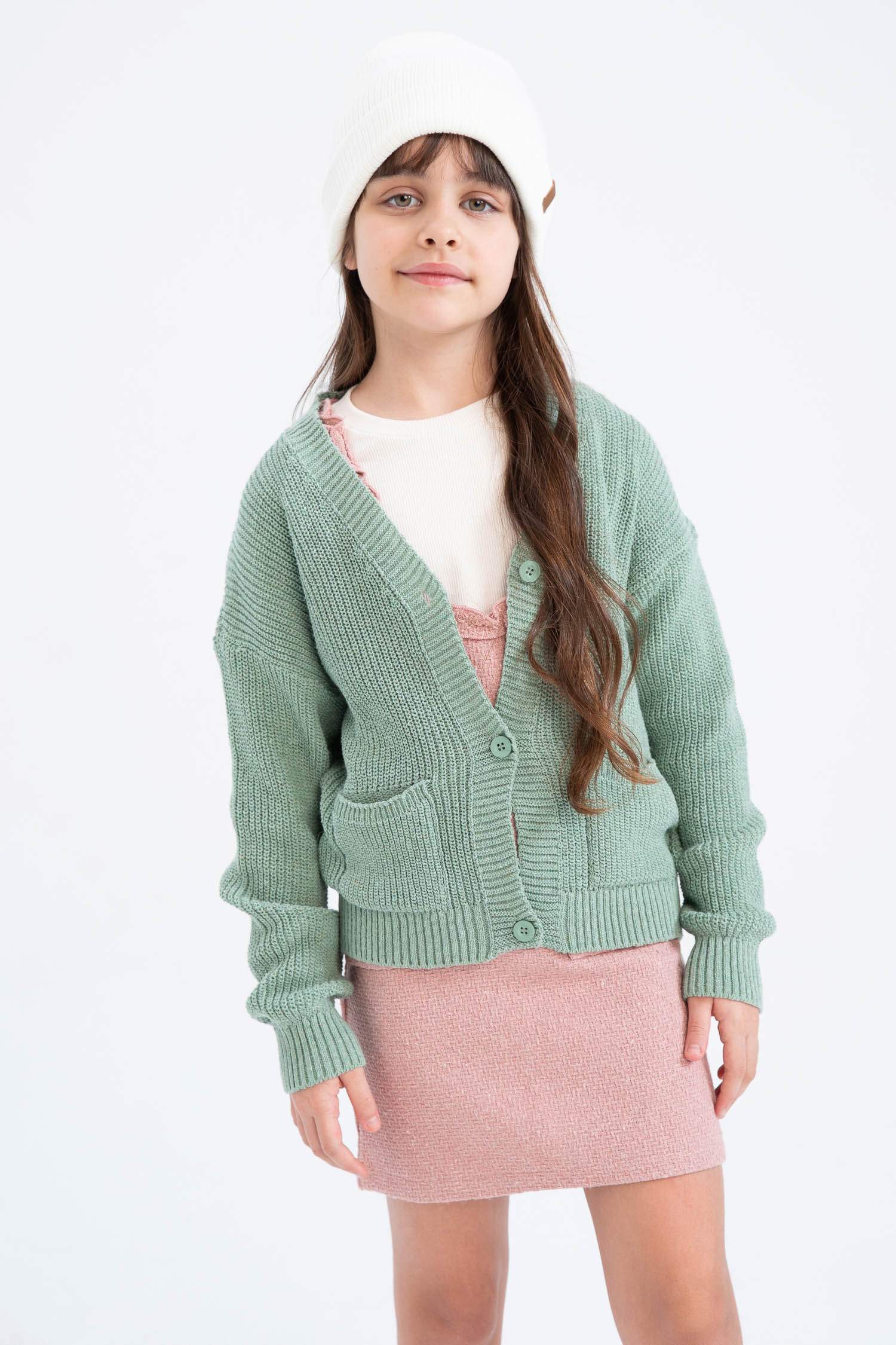 Кардиган с V-образным вырезом из трикотажа для девочек