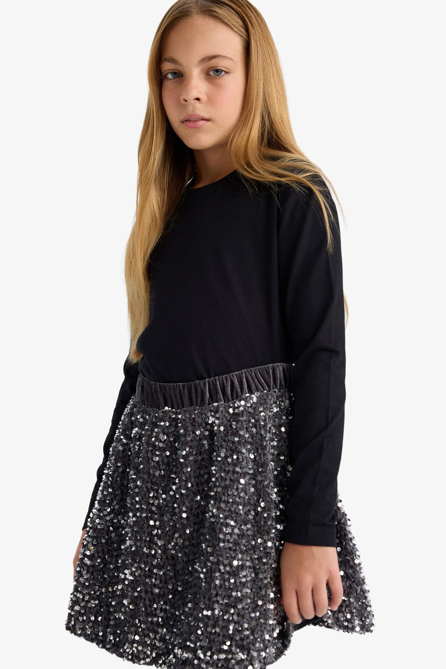 	Kız Çocuk Bisiklet Yaka Basic Düz Uzun Kollu Okul Tişörtü