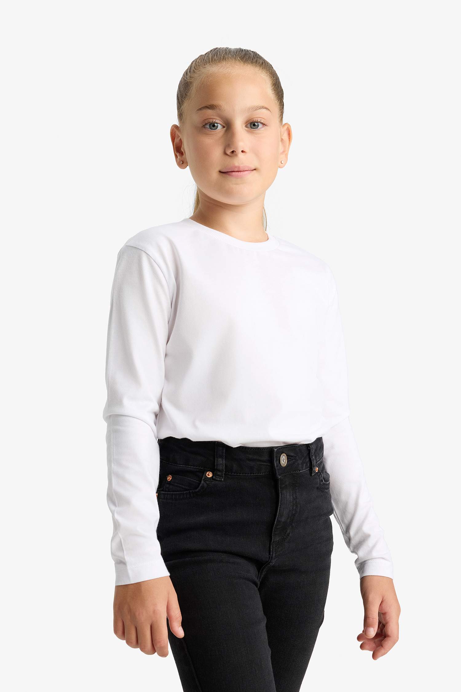 تيشيرت كم طويل قصة عادية برقبة مستديرة