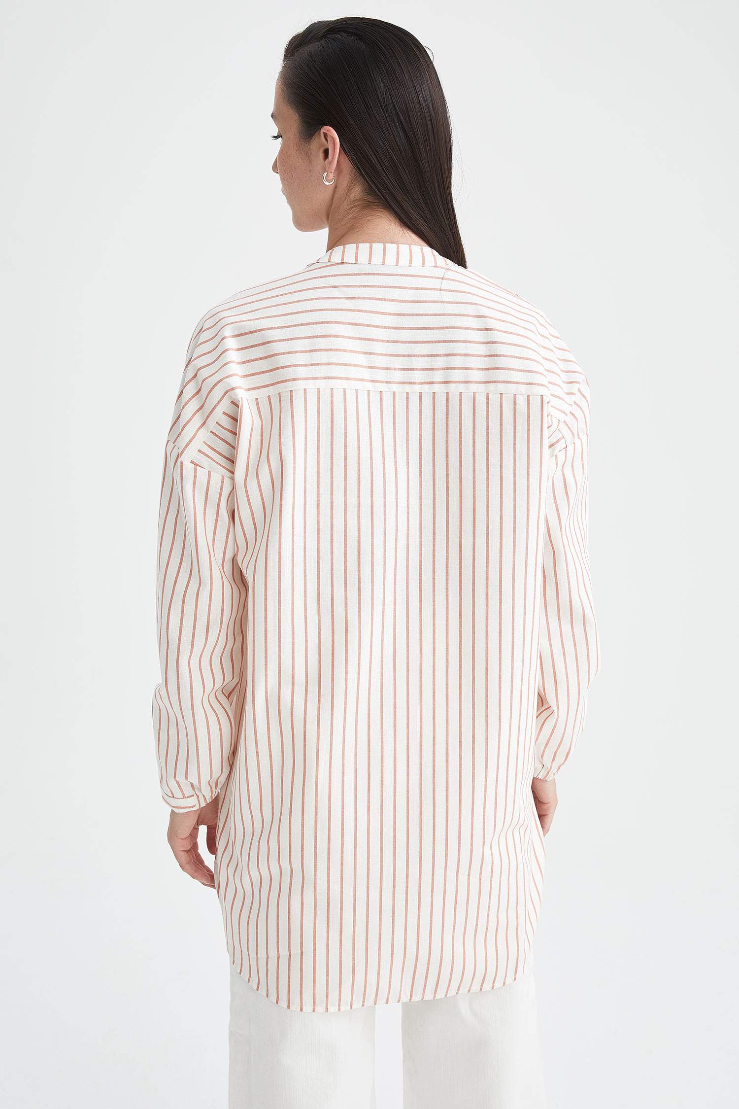 Blanc FEMME Tunique chemise coupe décontractée effet lin à rayures