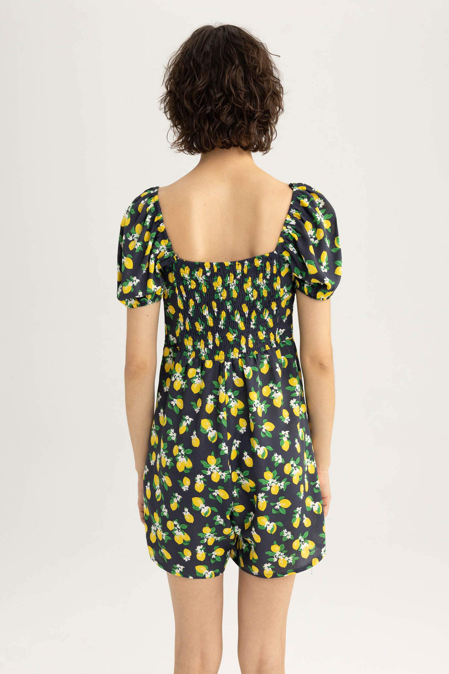 Heart Collar Printed Short Sleeve Jumpsuit