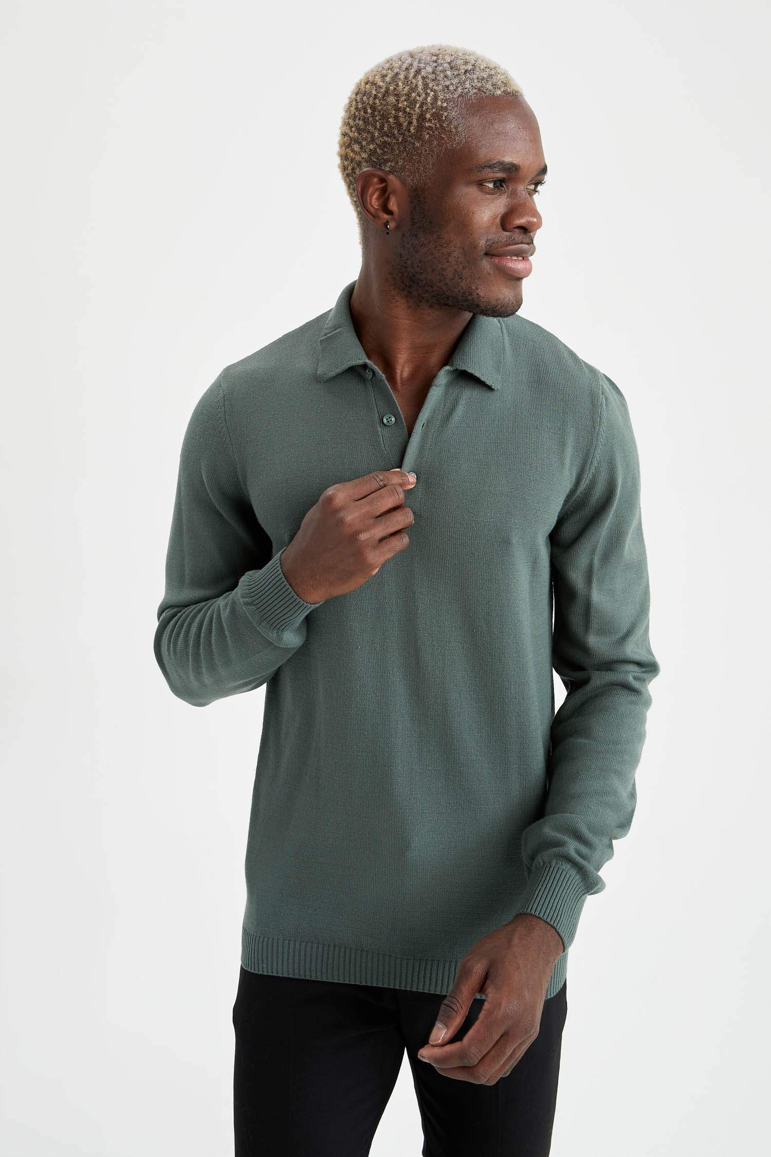 Green MAN Slim Fit Long Sleeve Polo Jumper 2056063 | DeFacto