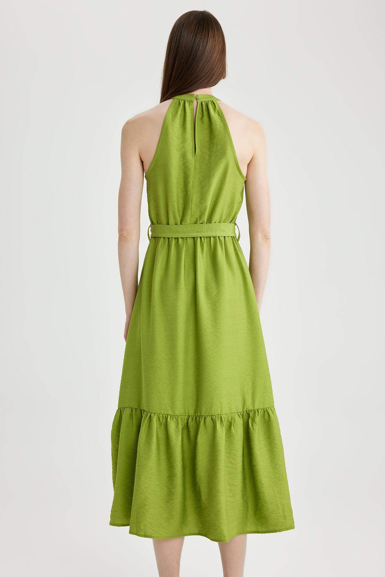 Green WOMAN Crossneck Linen Look Maxi Short Sleeve Woven Dress 2818836 ...