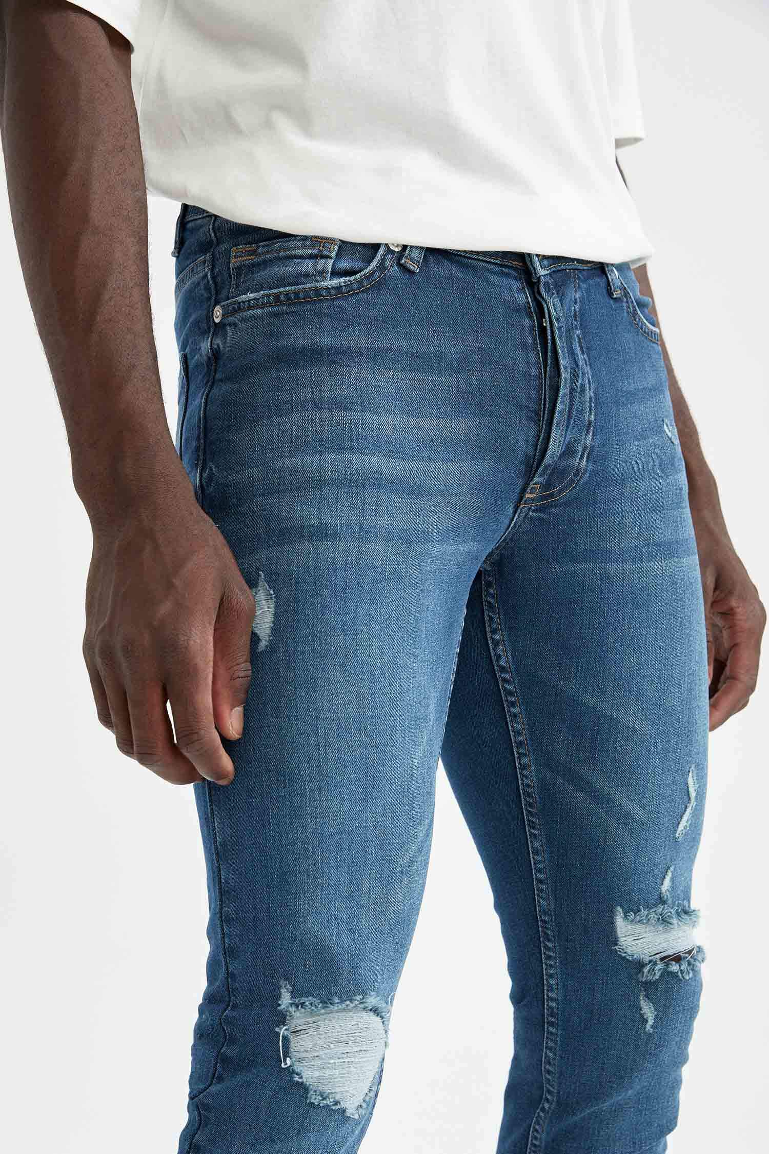 Defacto Super Skinny Fit Normal Bel Dar Paça Yırtık Detaylı Jean Pantolon. 7