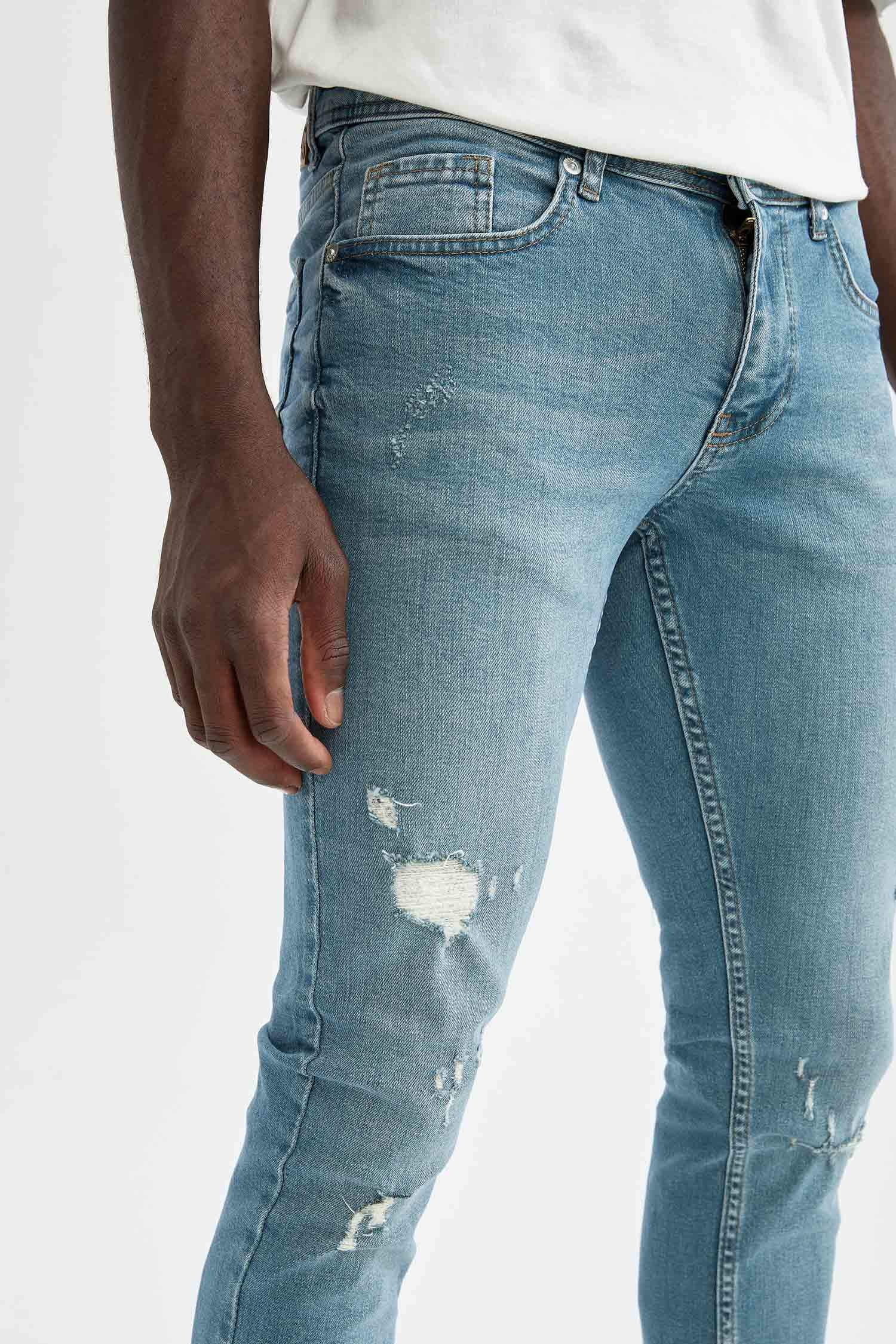 Defacto Skinny Fit Normal Bel Dar Paça Yırtık Detaylı Jean Pantolon. 6