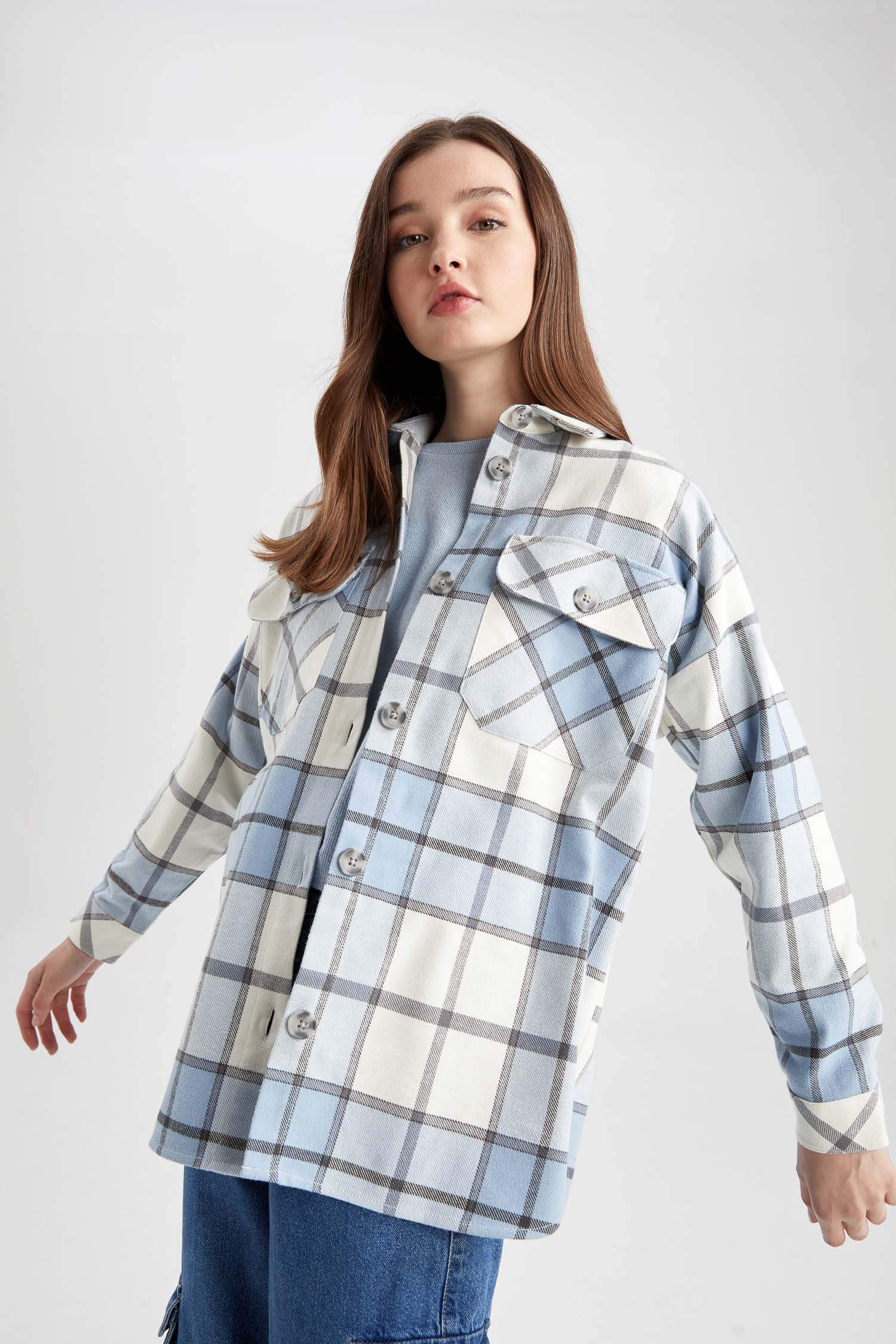 تونيك فلانيل كاروهات اوفر سايز بياقة قميص