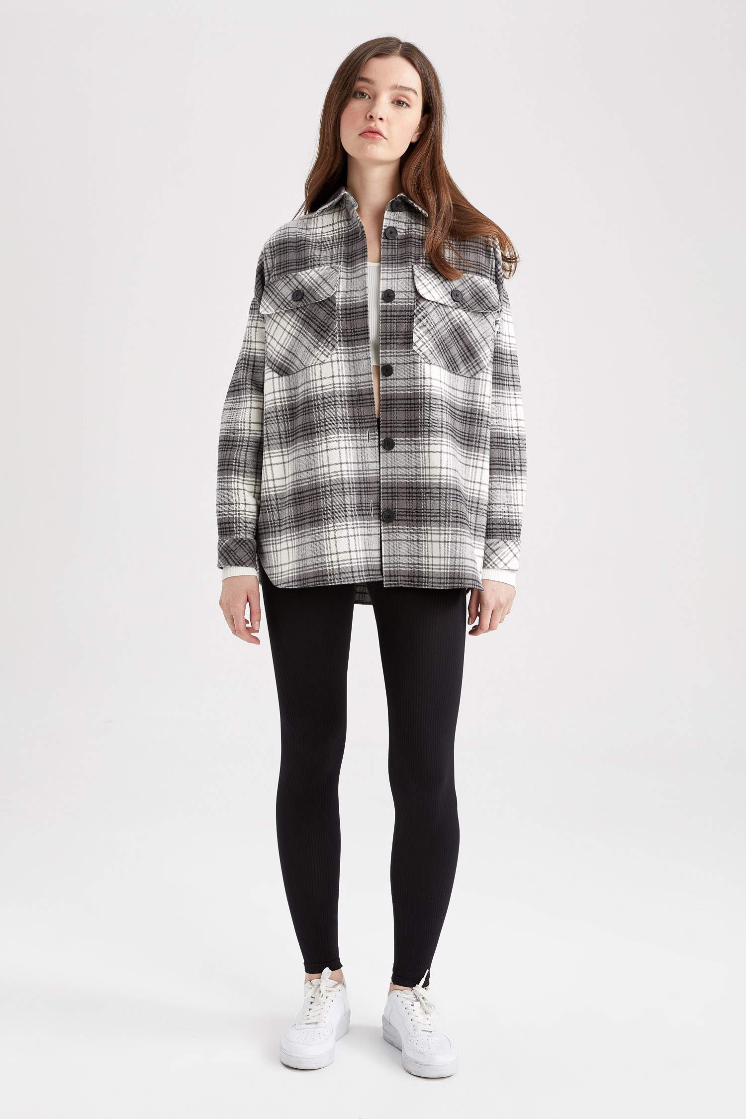 تونيك فلانيل كم طويل بياقة قميص