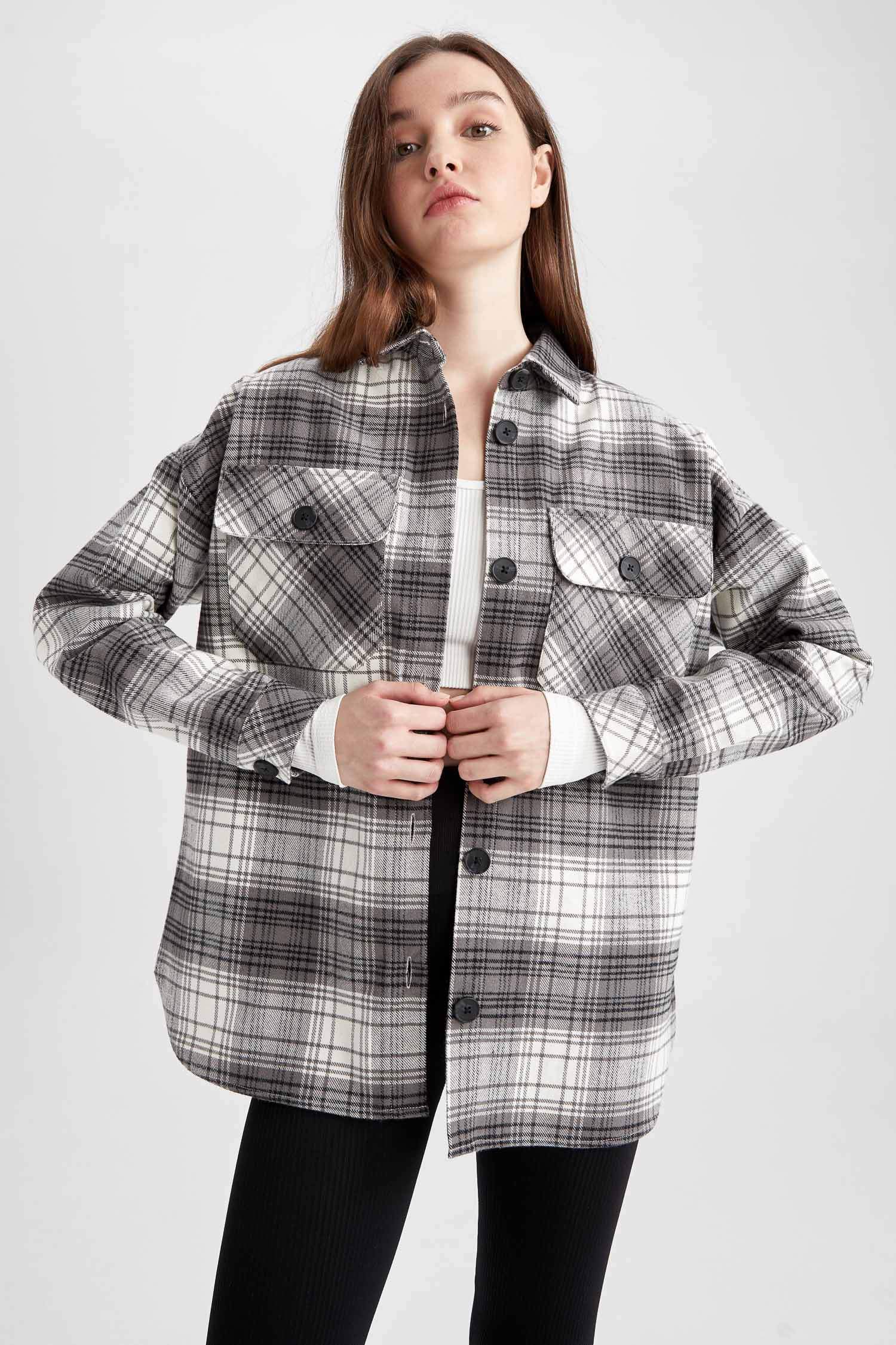 تونيك فلانيل كم طويل بياقة قميص