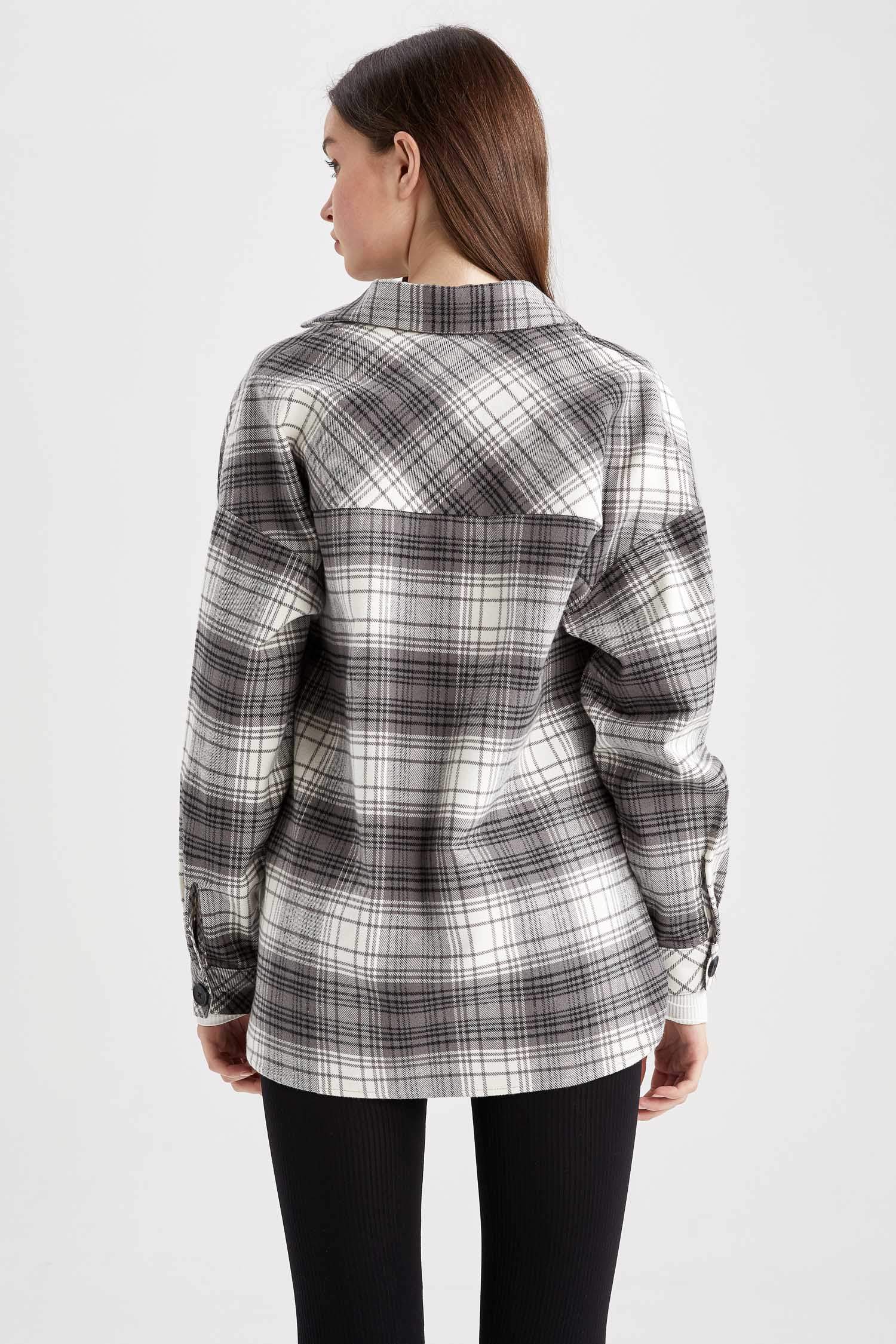 تونيك فلانيل كم طويل بياقة قميص