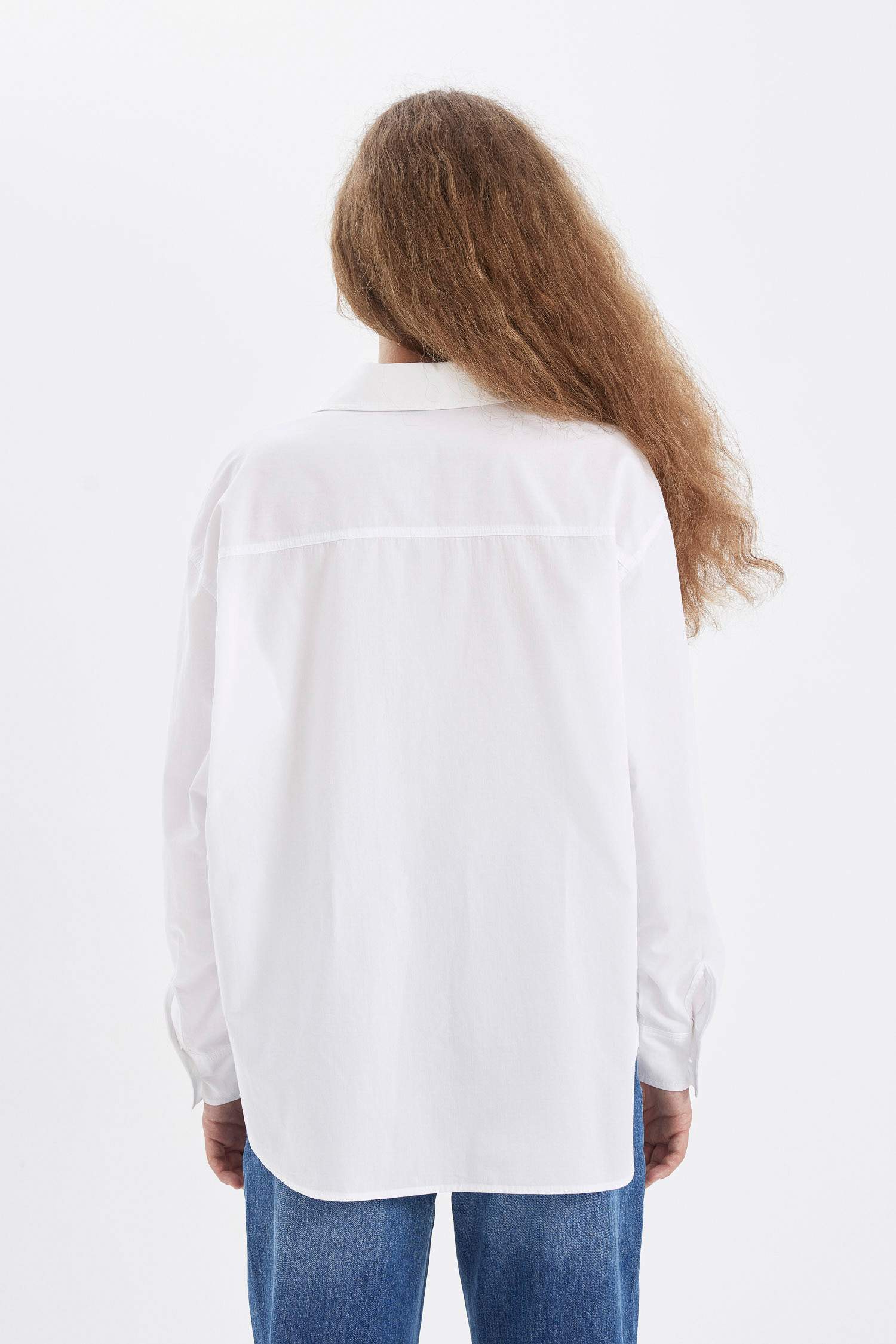 Oversize Geniş Kalıp Basic Düz Düğmeli Poplin Uzun Kollu Gömlek