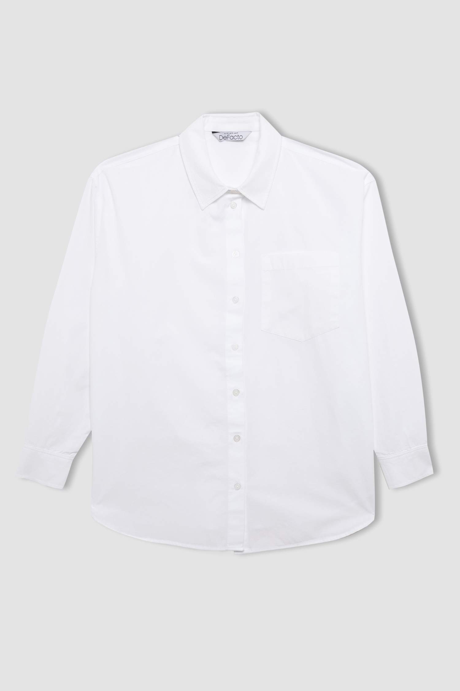 Oversize Geniş Kalıp Basic Düz Düğmeli Poplin Uzun Kollu Gömlek