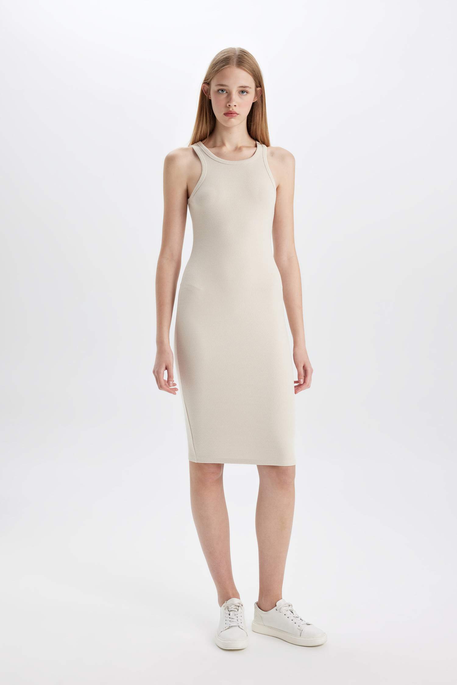 Bodycon Basic Halter Neck Cotton Midi Dress