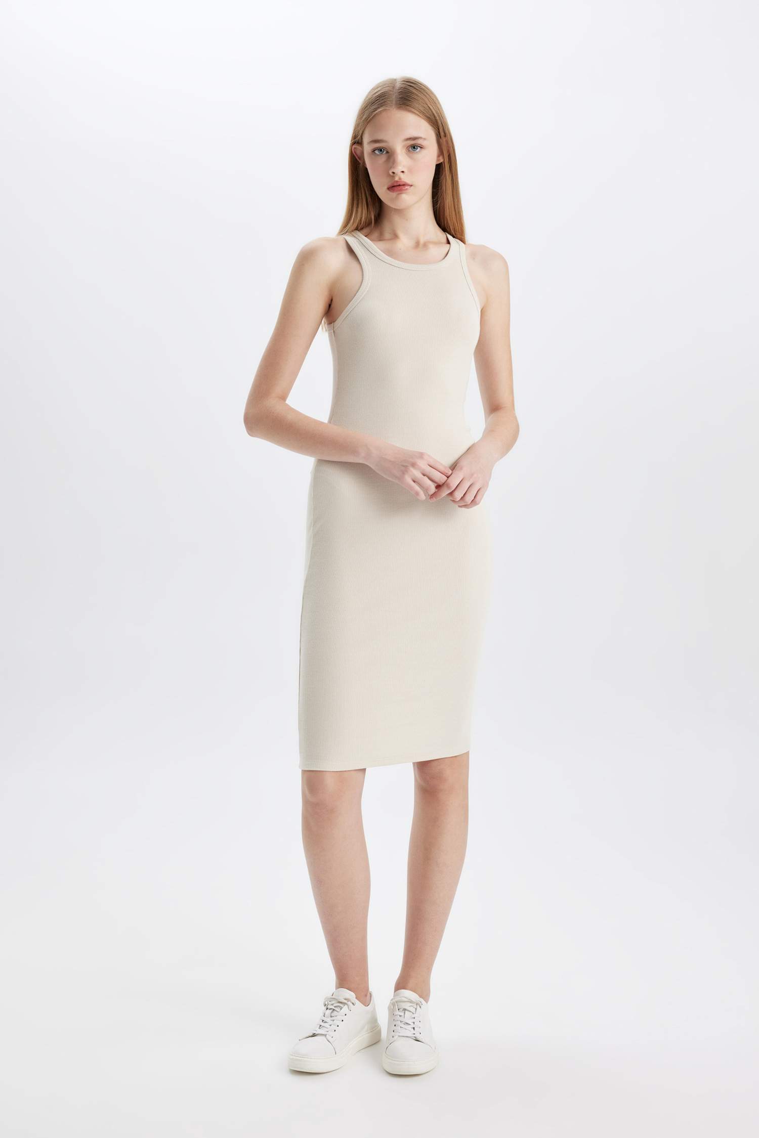 Bodycon Basic Halter Neck Cotton Midi Dress