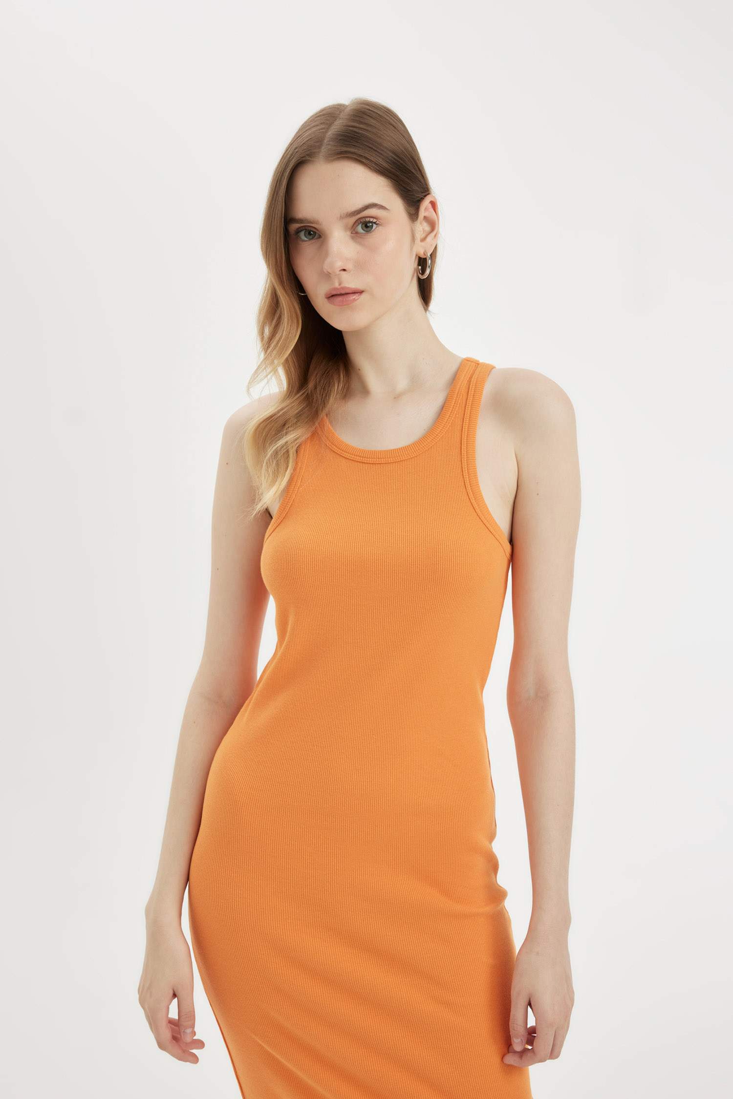 Bodycon Halter Neck Ribbed Camisole Sleeveless Midi Dress