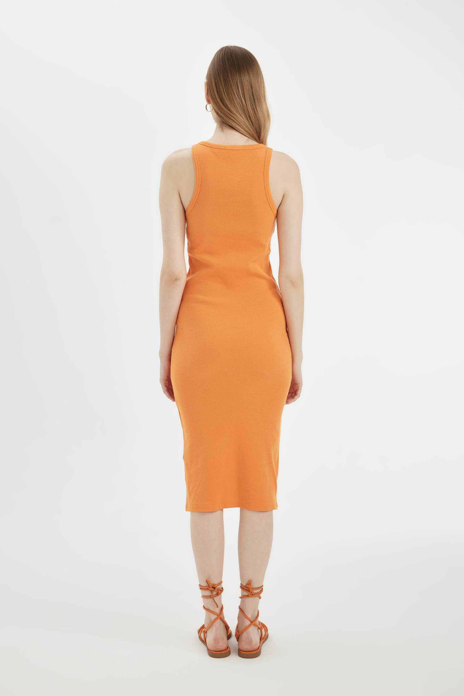 Bodycon Halter Neck Ribbed Camisole Sleeveless Midi Dress