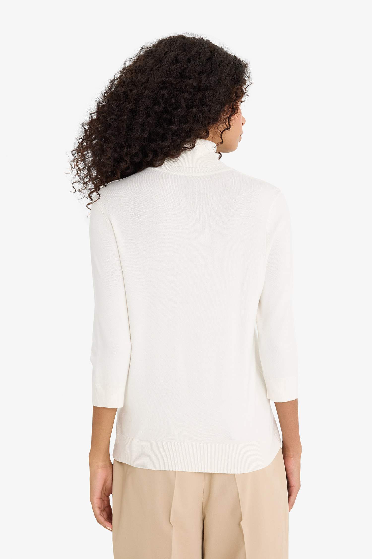 Regular Fit Balıkçı Yaka Yarım Kol Basic Düz Triko Kazak