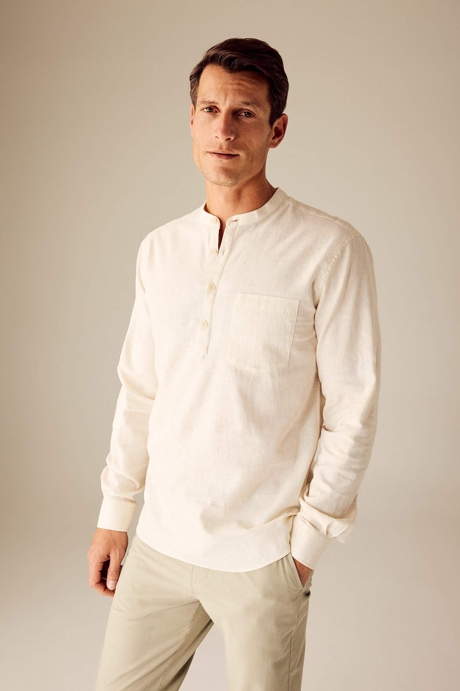 Slim Fit Dog Collar Cotton Long Sleeve Shirt