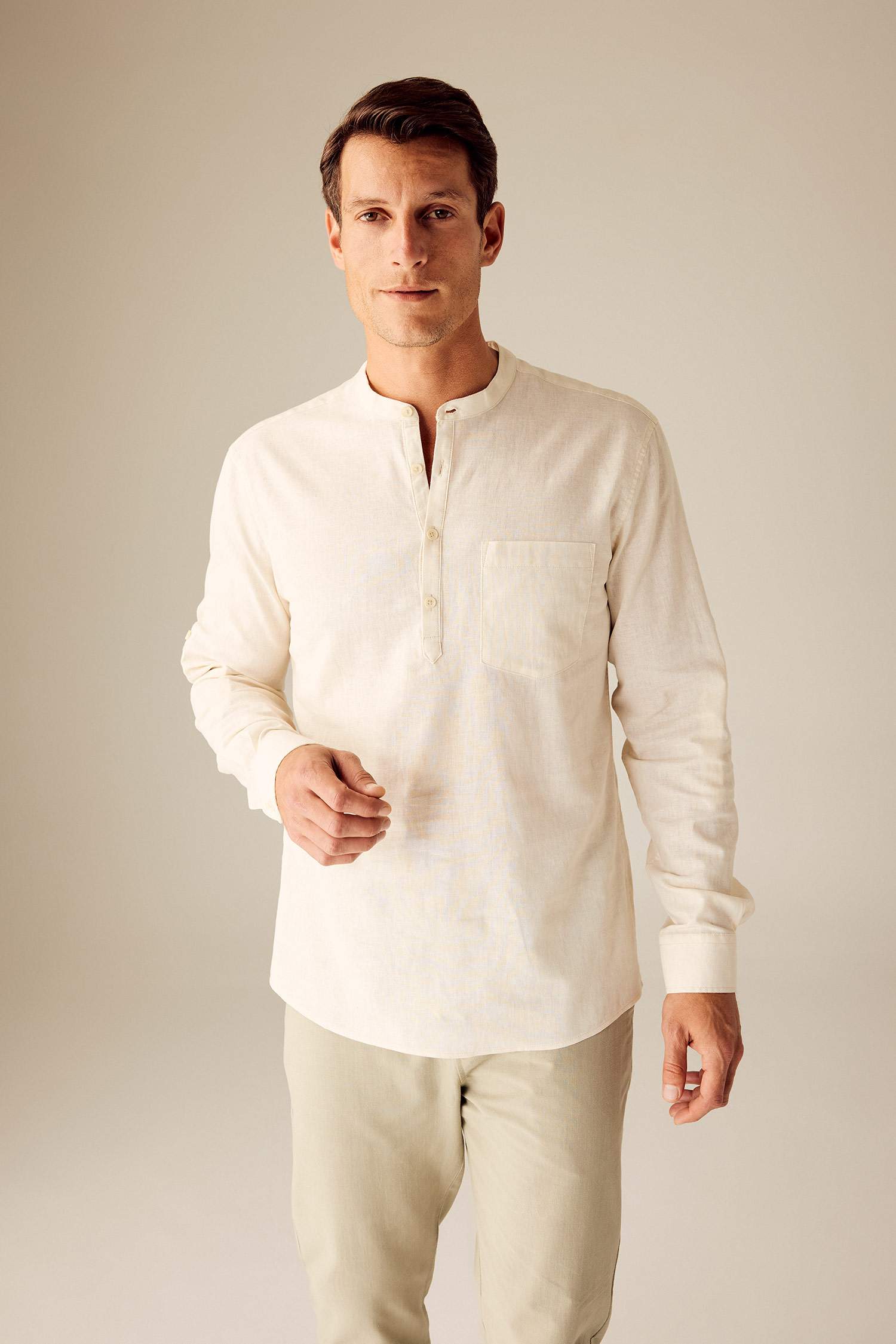 Slim Fit Dog Collar Cotton Long Sleeve Shirt