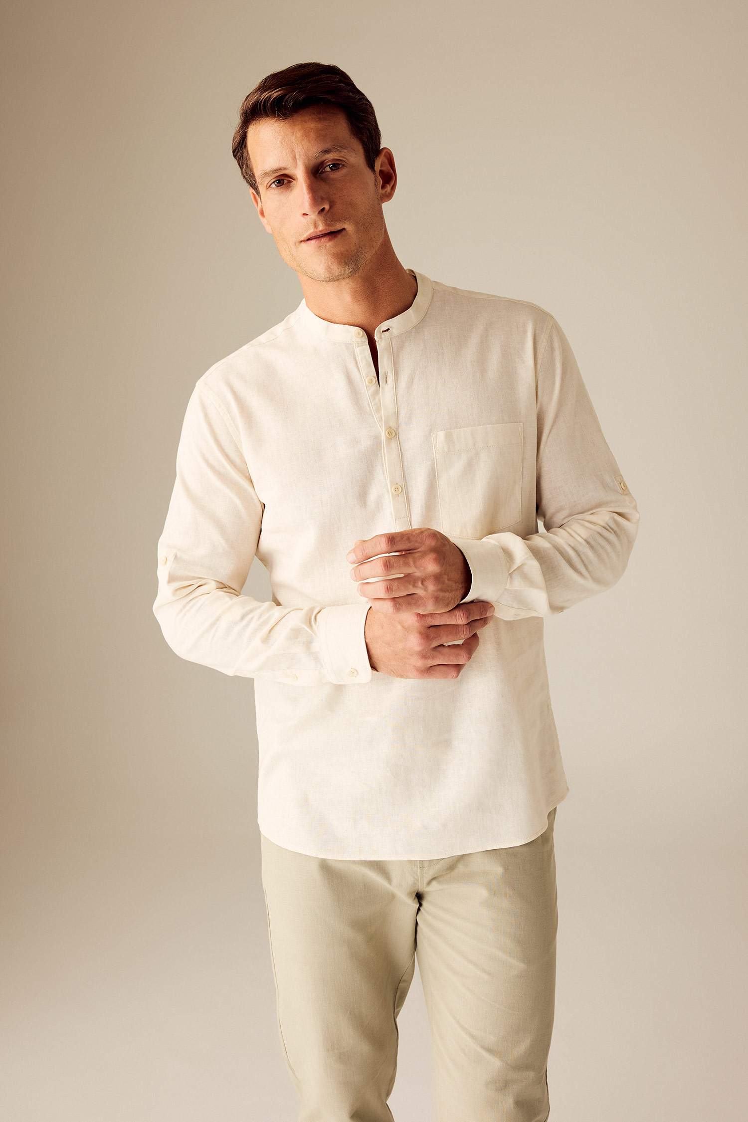 Slim Fit Dog Collar Cotton Long Sleeve Shirt