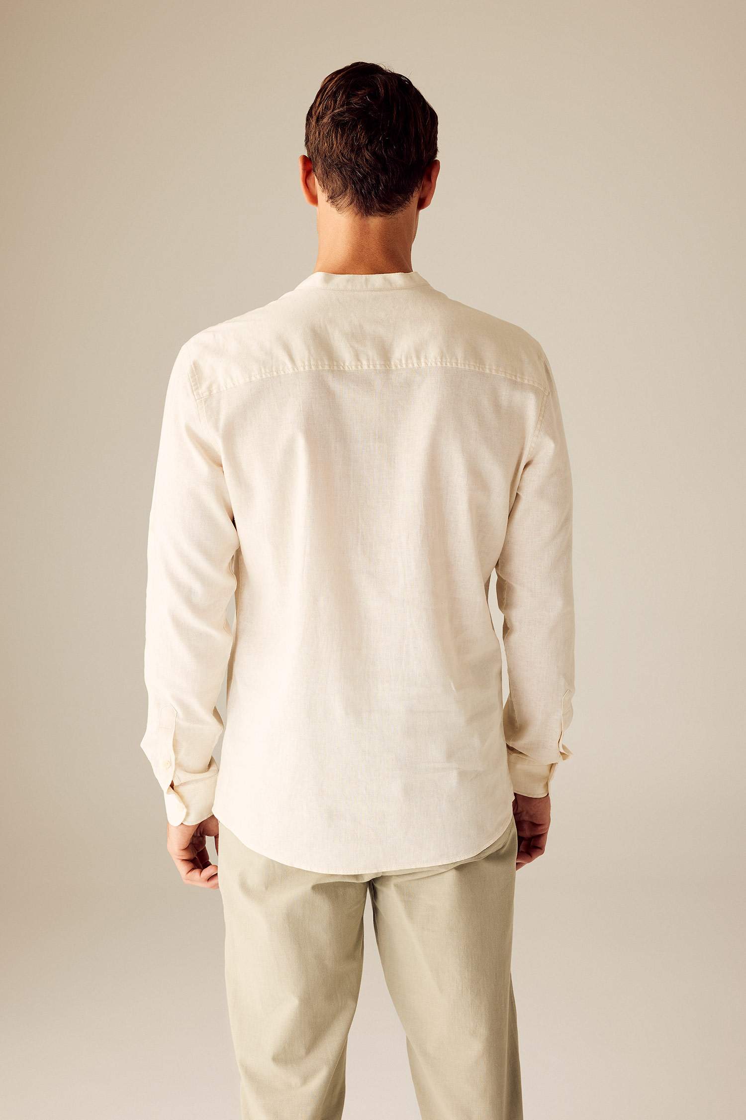 Slim Fit Dog Collar Cotton Long Sleeve Shirt