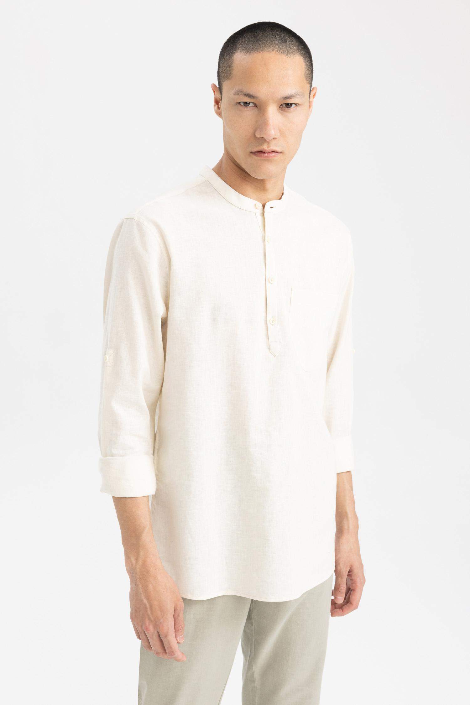 Slim Fit Dog Collar Cotton Long Sleeve Shirt