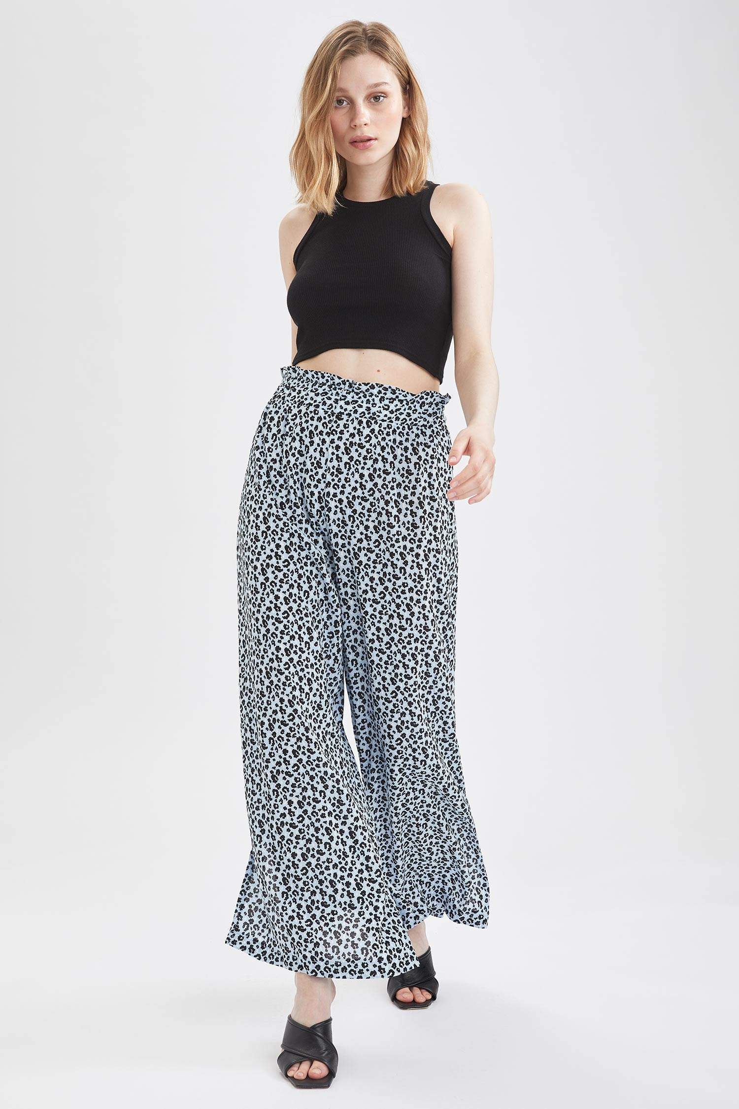 Blue WOMAN Patterned High Waisted Palazzo Trousers 2045447 | DeFacto
