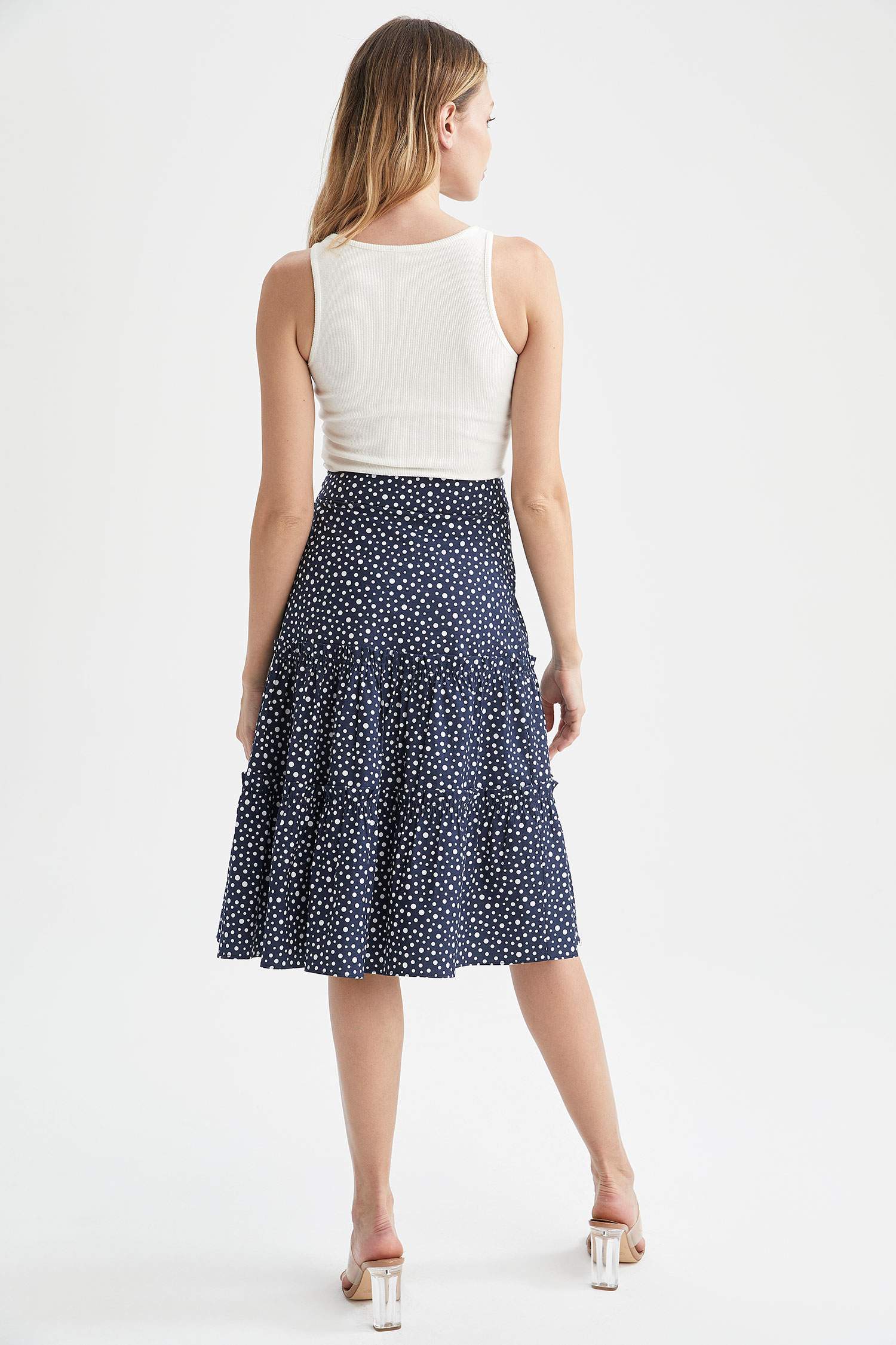 Navy WOMAN Patterned Poplin Midi Skirt 2027414 | DeFacto