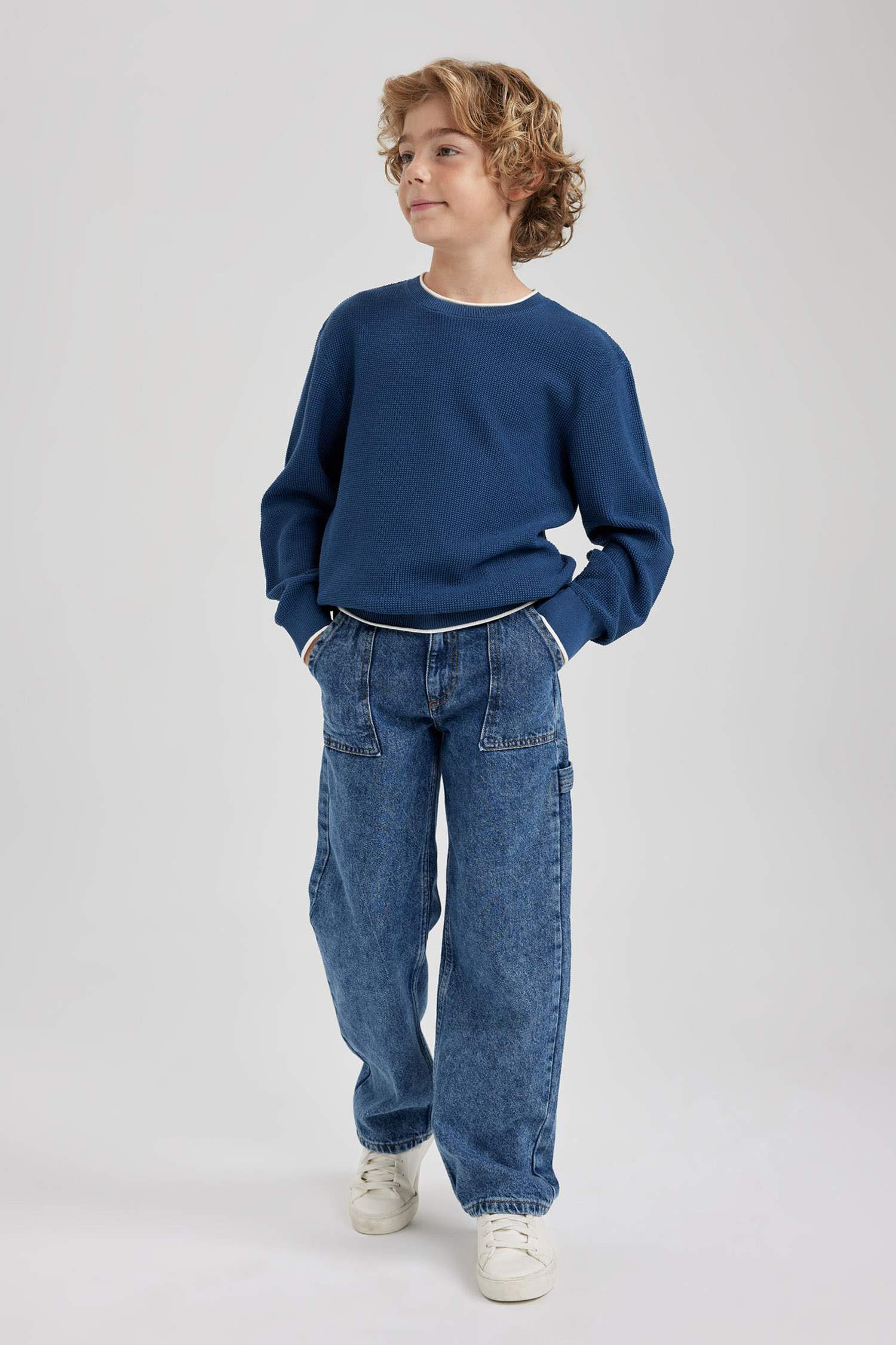 بلوفر تريكو اولادي قطن قصة عادية برقبة مستديرة