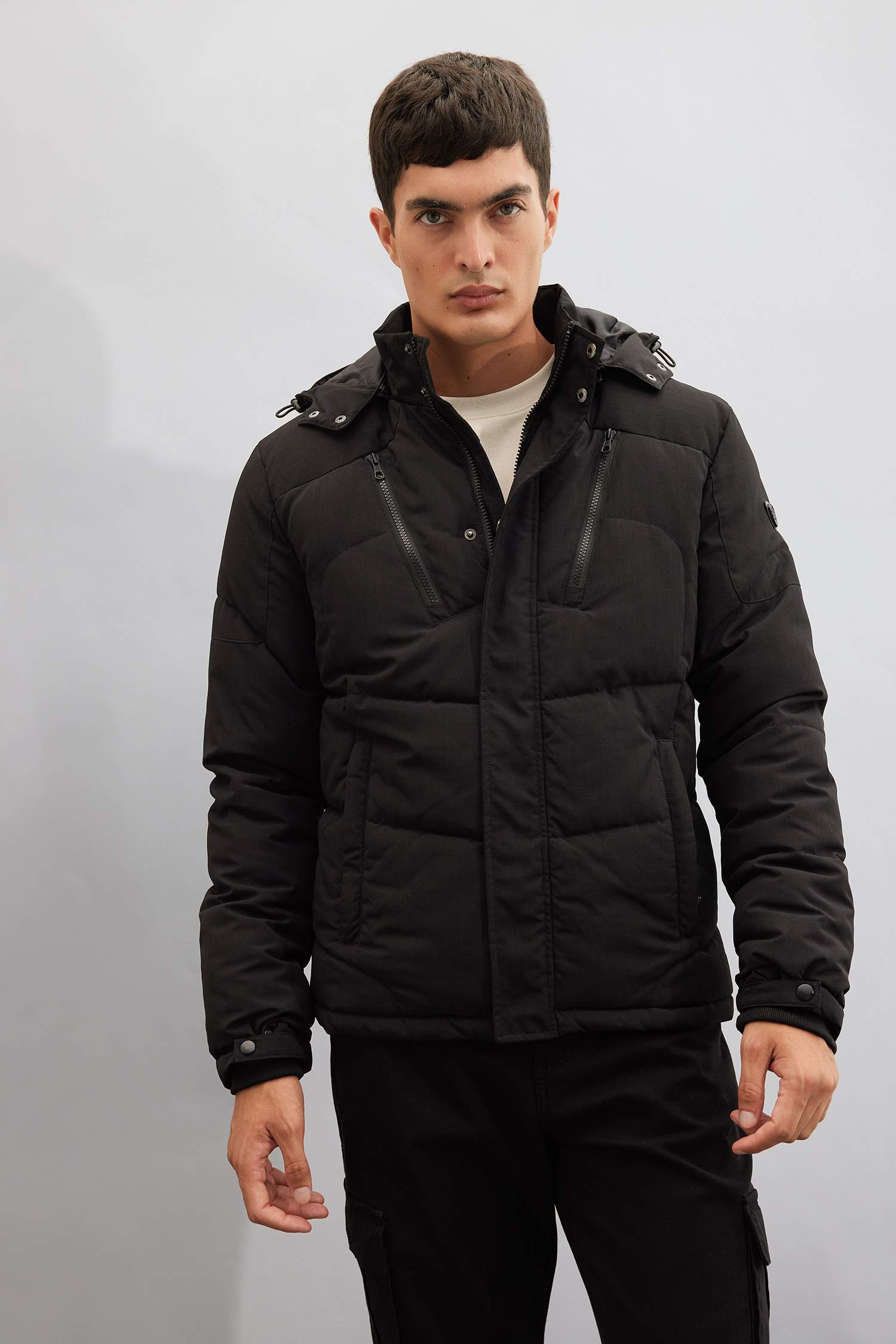 Su Geçirmez Mont Slim Fit Dar Kesim Kapüşonlu Polar Astarlı Fermuarlı