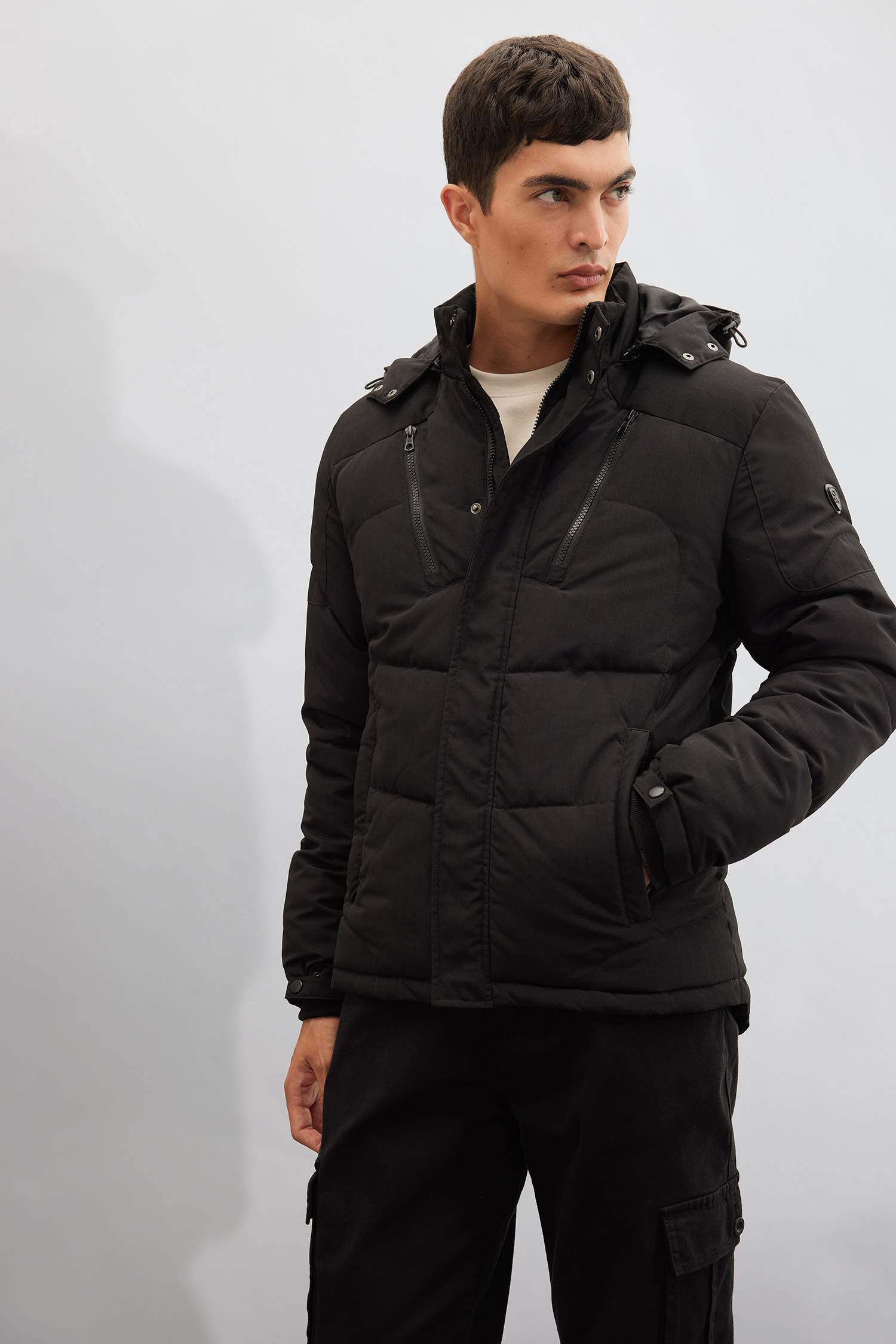 Su Geçirmez Mont Slim Fit Dar Kesim Kapüşonlu Polar Astarlı Fermuarlı