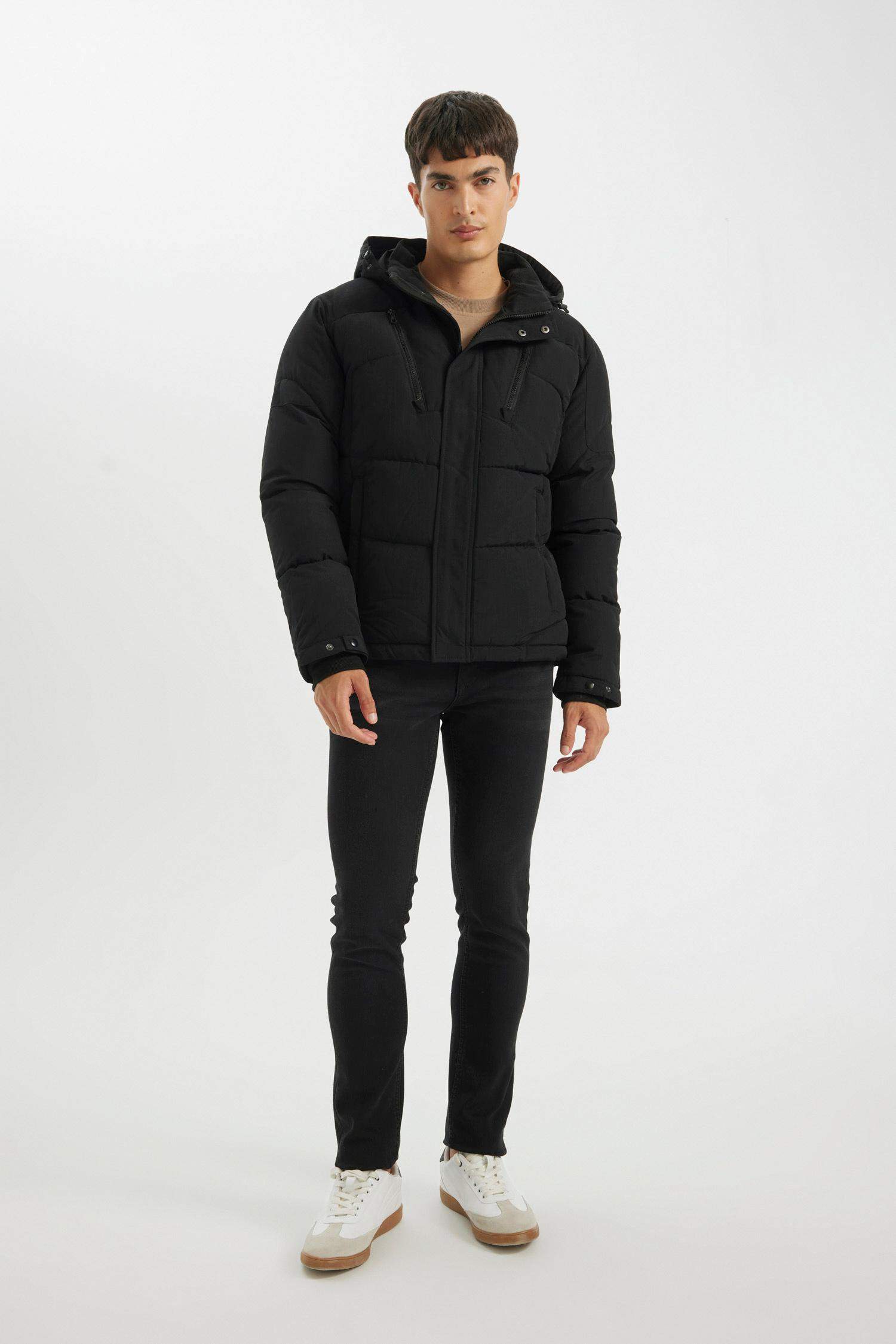 Su Geçirmez Mont Slim Fit Dar Kesim Kapüşonlu Polar Astarlı Fermuarlı