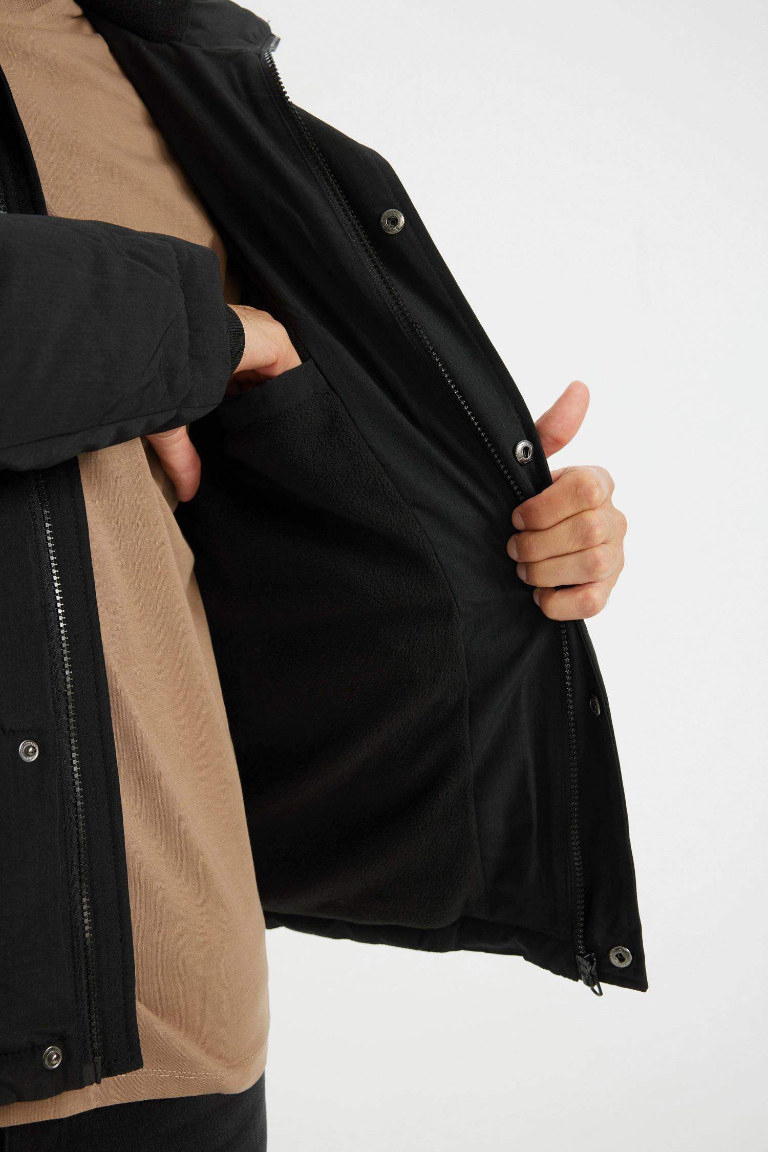 Su Geçirmez Mont Slim Fit Dar Kesim Kapüşonlu Polar Astarlı Fermuarlı