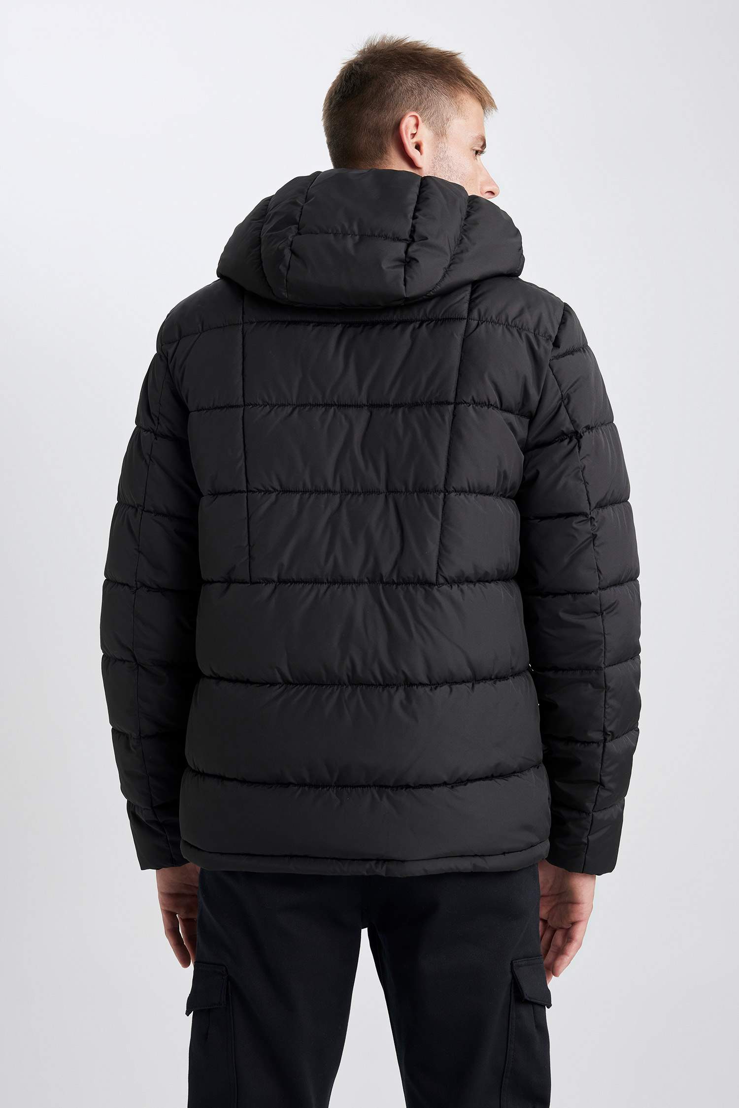 Su Geçirmez Kapüşonlu Şişme Mont Fermuarlı Çift Cepli