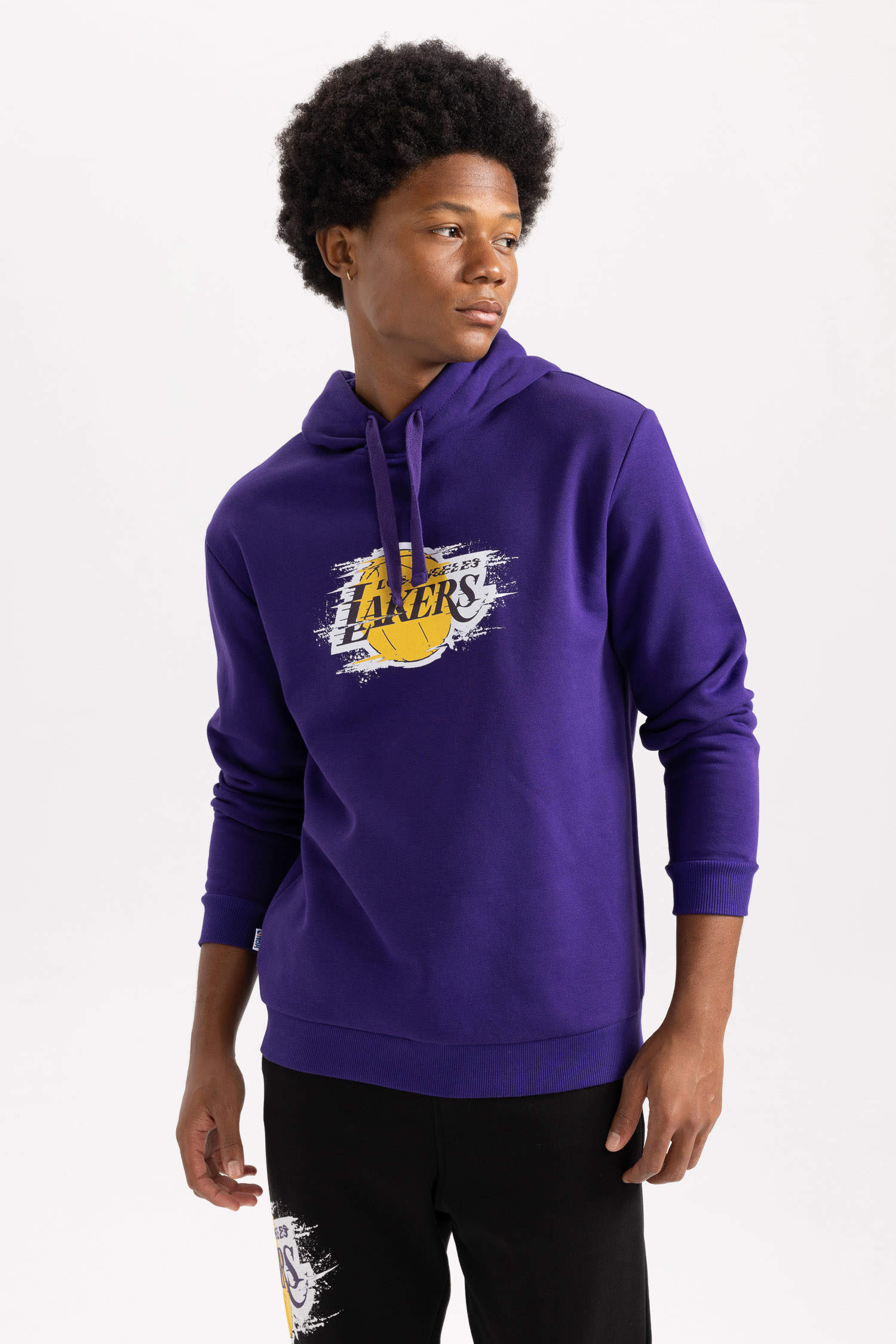 DeFactoFit NBA Los Angeles Lakers Regular Fit Kapüşonlu İçi Yumuşak Tüylü  Sweatshirt