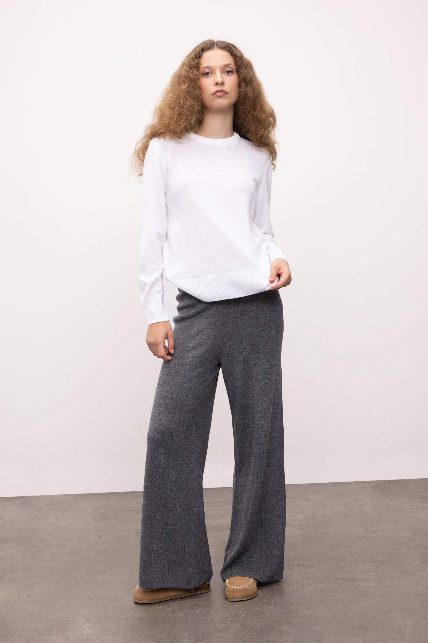 Relax Fit Wide Leg Basic Knitted Trousers