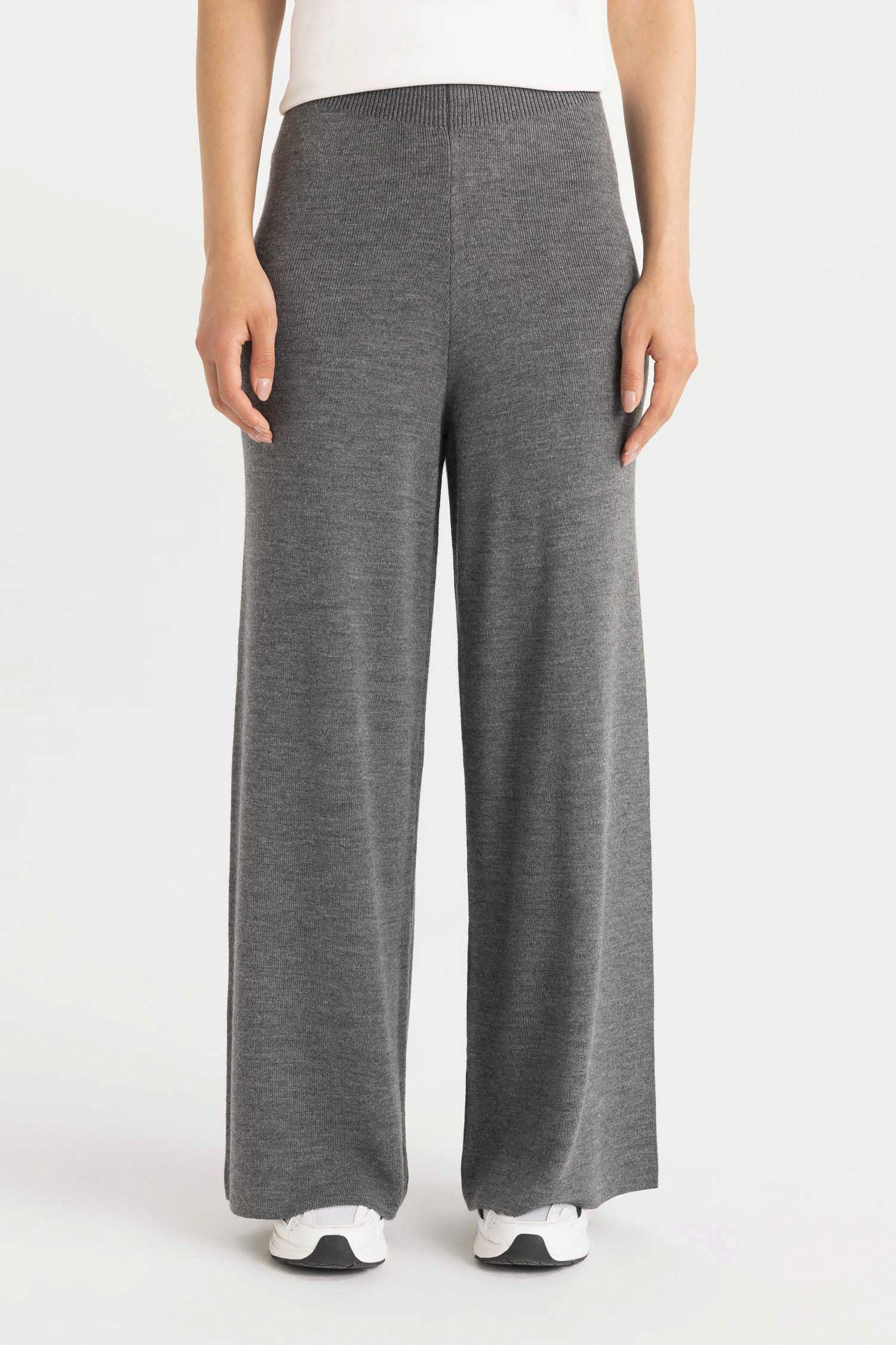Relax Fit Wide Leg Basic Knitted Trousers
