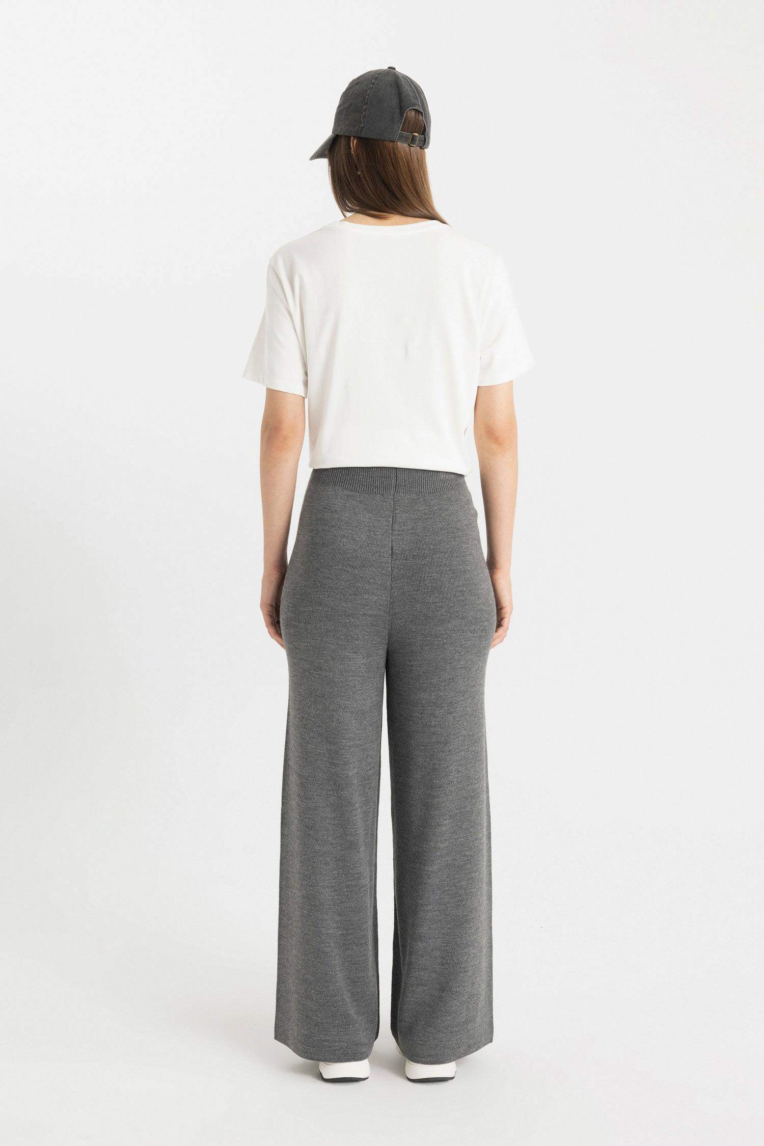 Relax Fit Wide Leg Basic Knitted Trousers